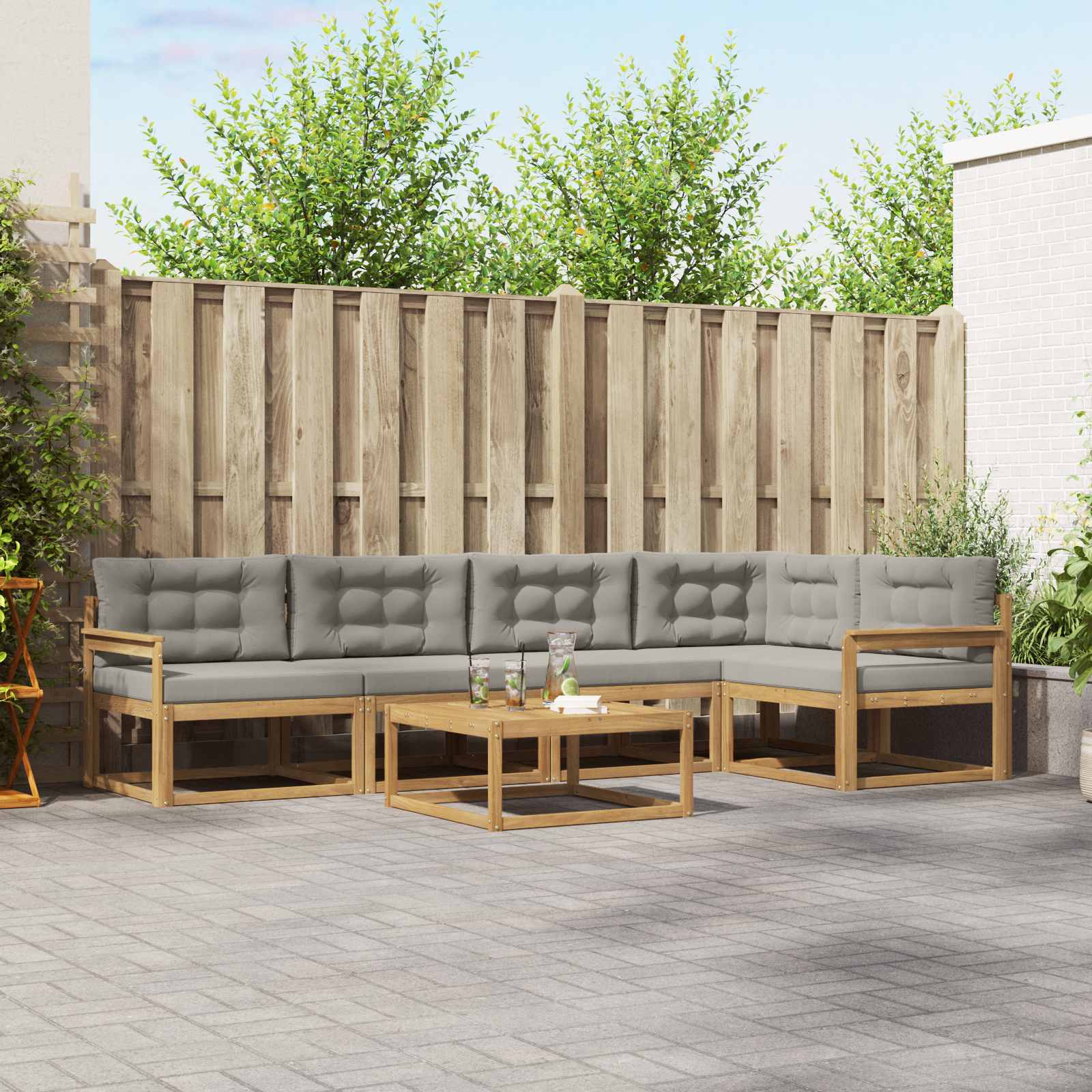 Outdoor-Sofagarnitur 6 stk. Weiß und Hellgrau Polyester