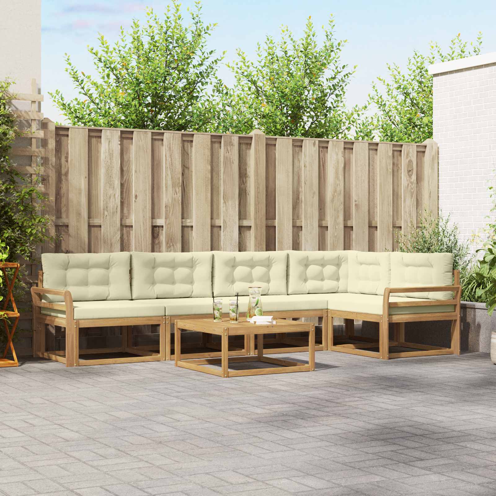 Outdoor-Sofagarnitur 6 stk. Weiß und Creme Polyester