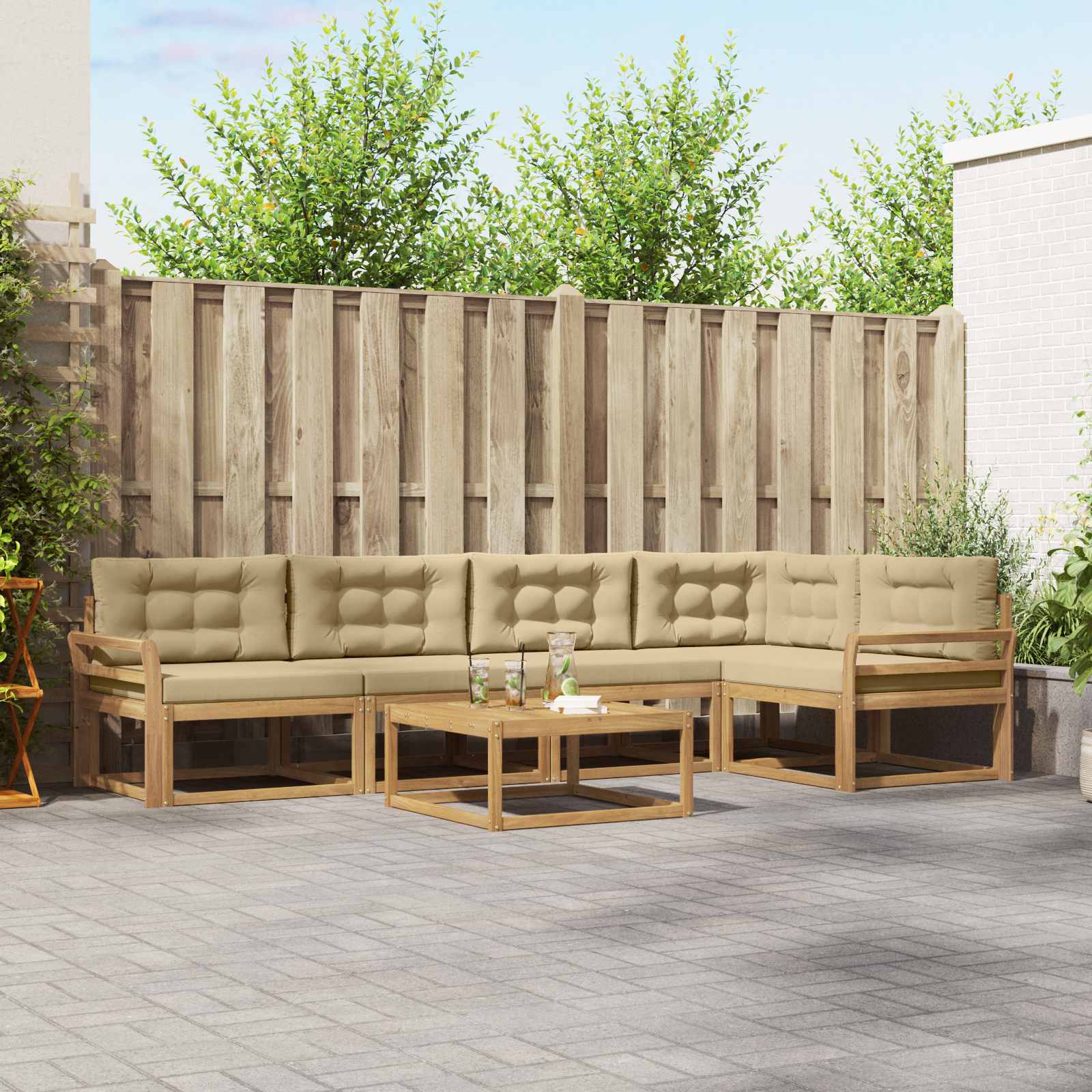 Outdoor-Sofagarnitur 6 stk. Weiß und Beige Polyester