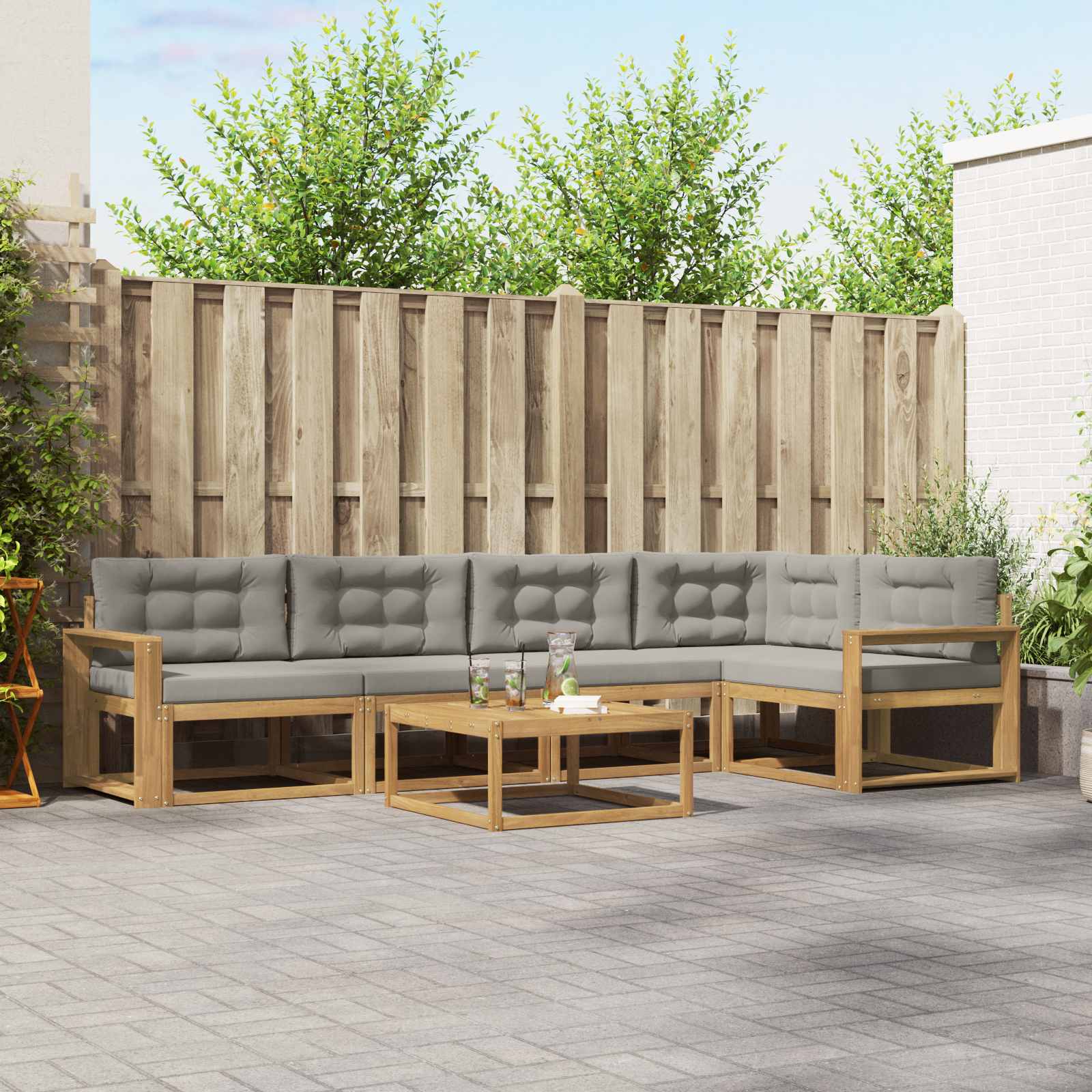Outdoor-Sofagarnitur 6 stk. Weiß und Hellgrau Polyester