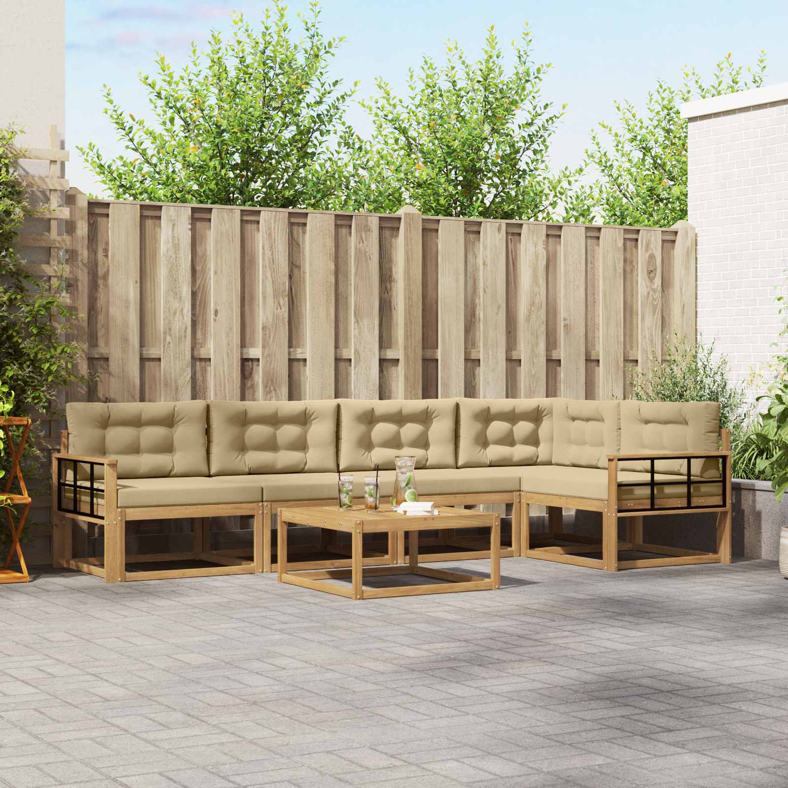 Outdoor-Sofagarnitur 6 stk. Weiß und Beige Polyester