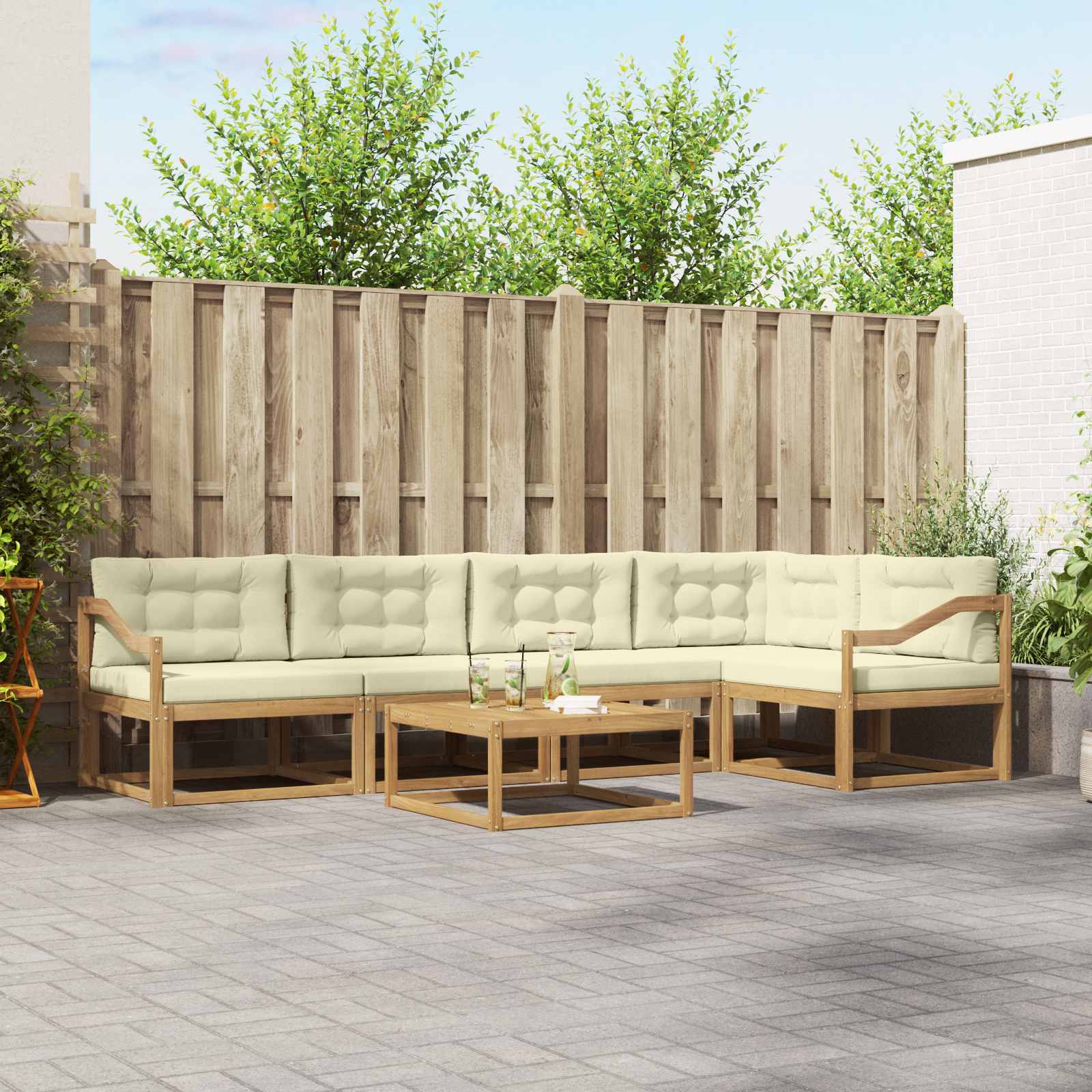 Outdoor-Sofagarnitur 6 stk. Weiß und Creme Polyester