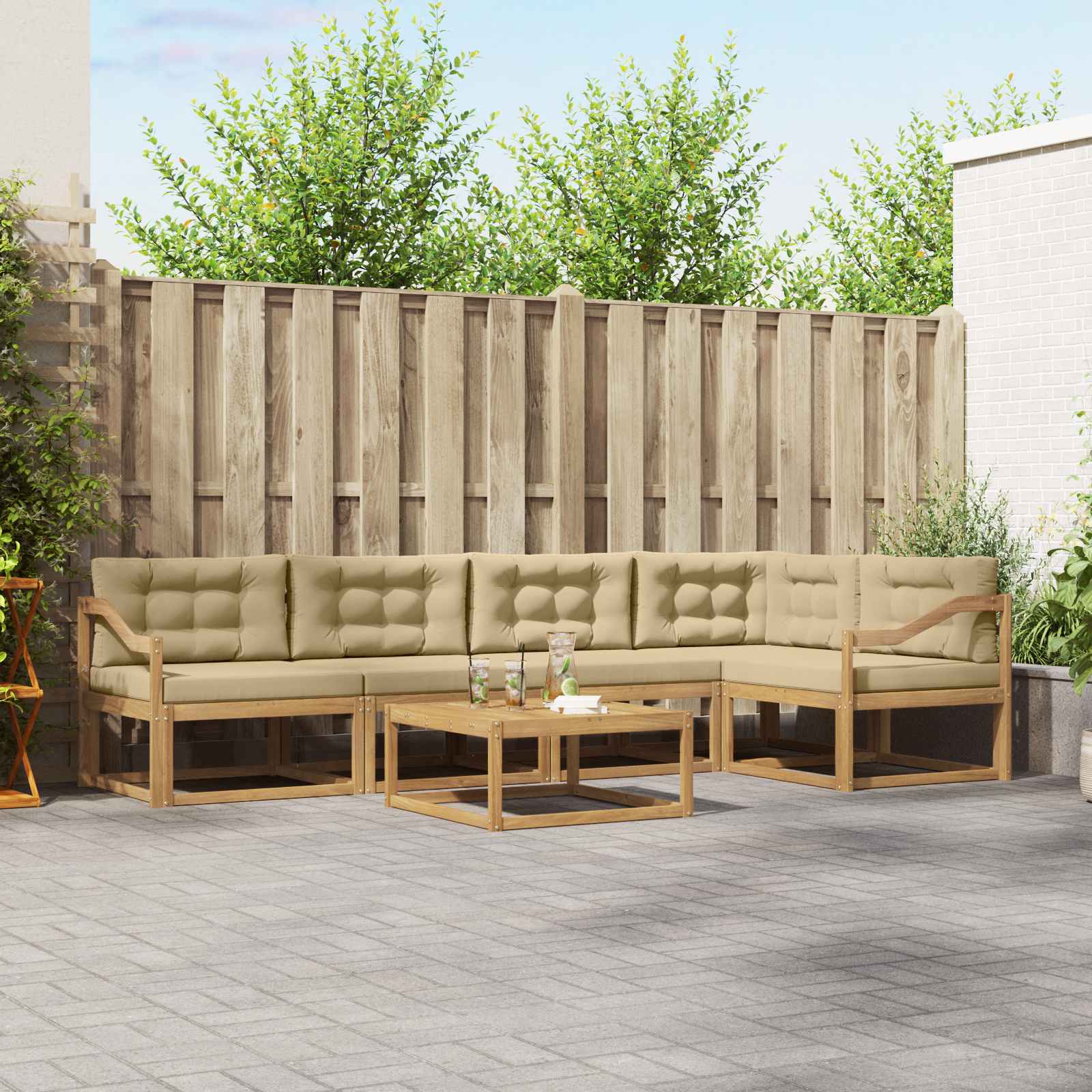 Outdoor-Sofagarnitur 6 stk. Weiß und Beige Polyester