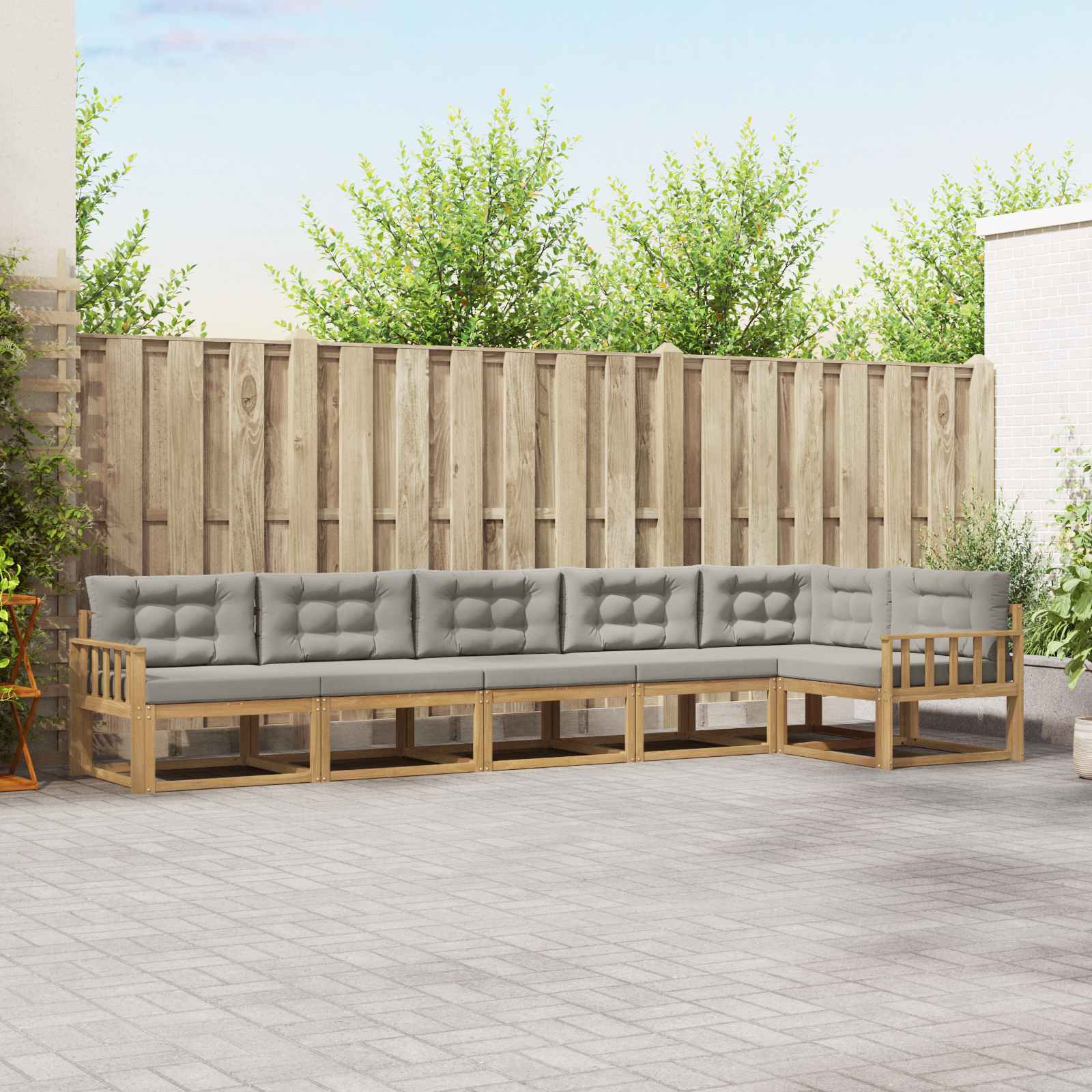 Outdoor-Sofagarnitur 4 stk. Weiß und Hellgrau Polyester