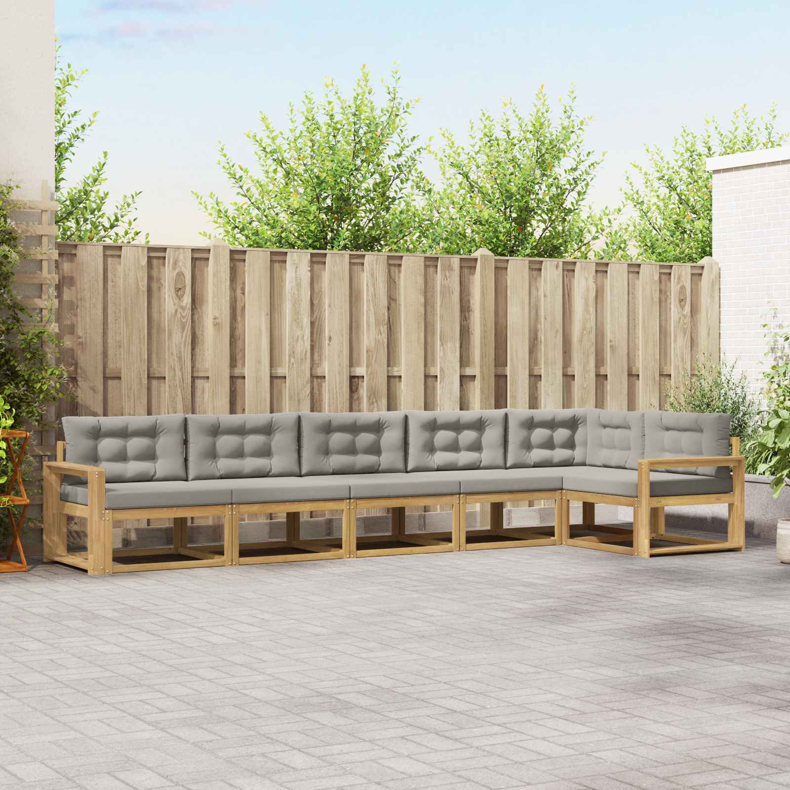 Outdoor-Sofagarnitur 4 stk. Weiß und Hellgrau Polyester