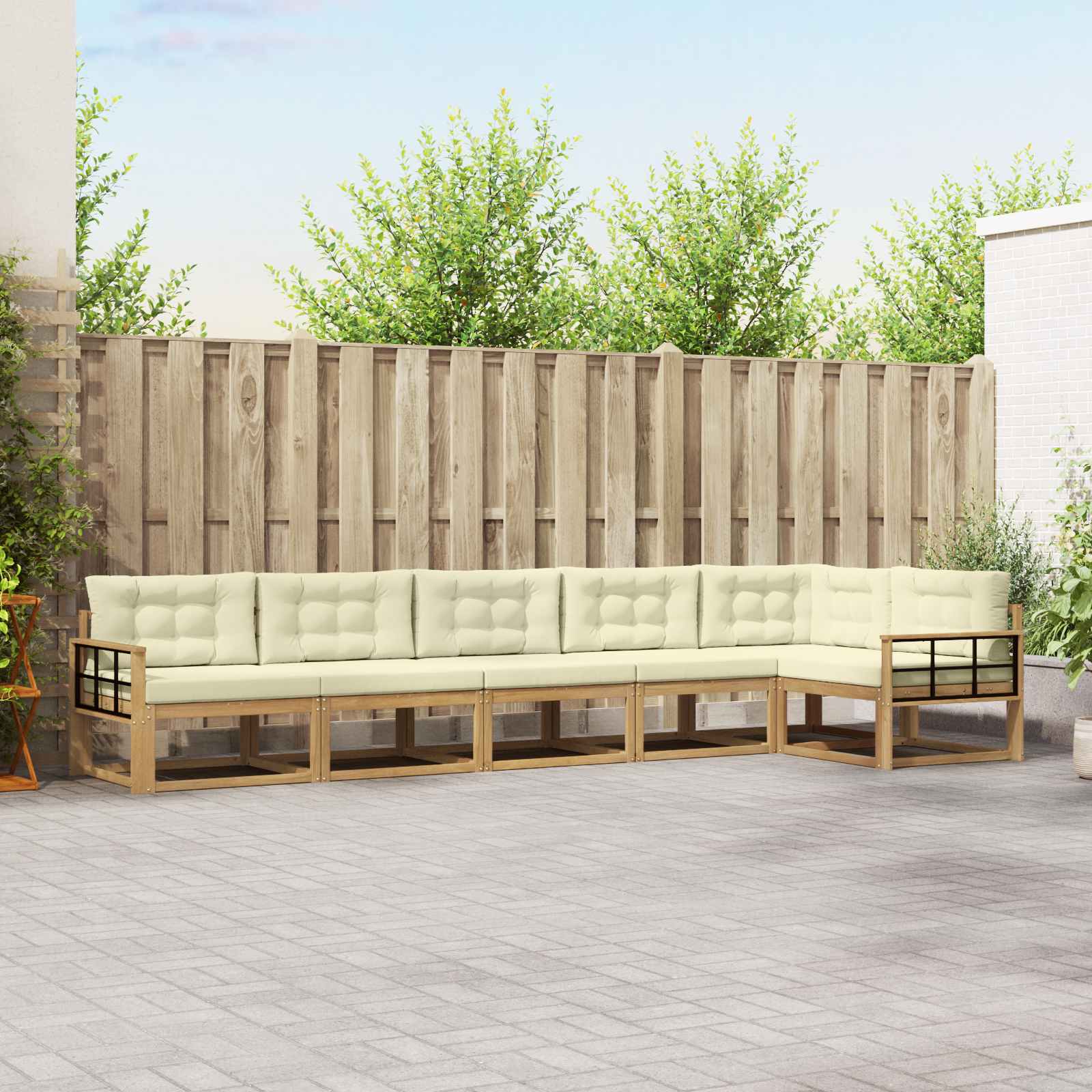 Outdoor-Sofagarnitur 4 stk. Weiß und Creme Polyester