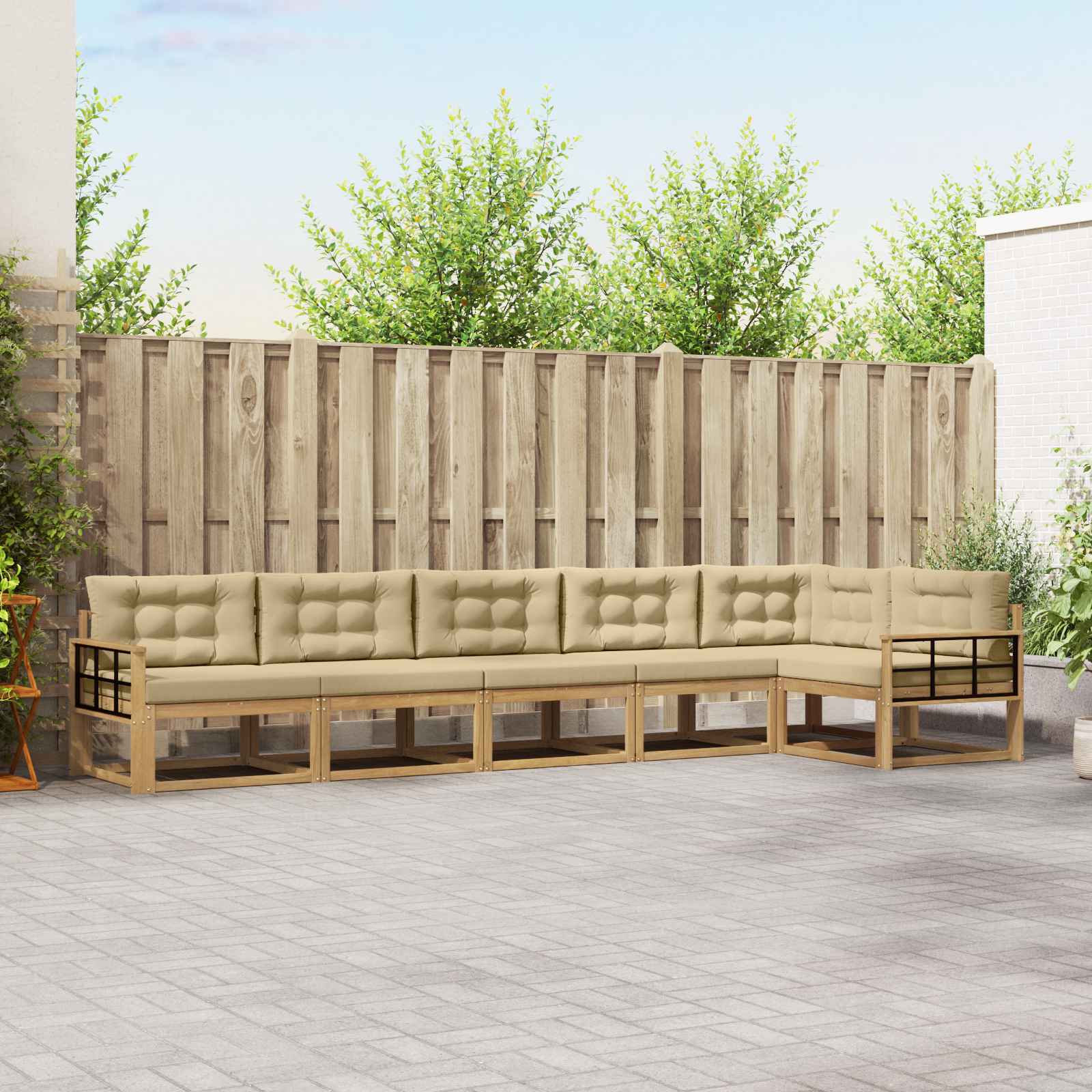 Outdoor-Sofagarnitur 4 stk. Weiß und Beige Polyester