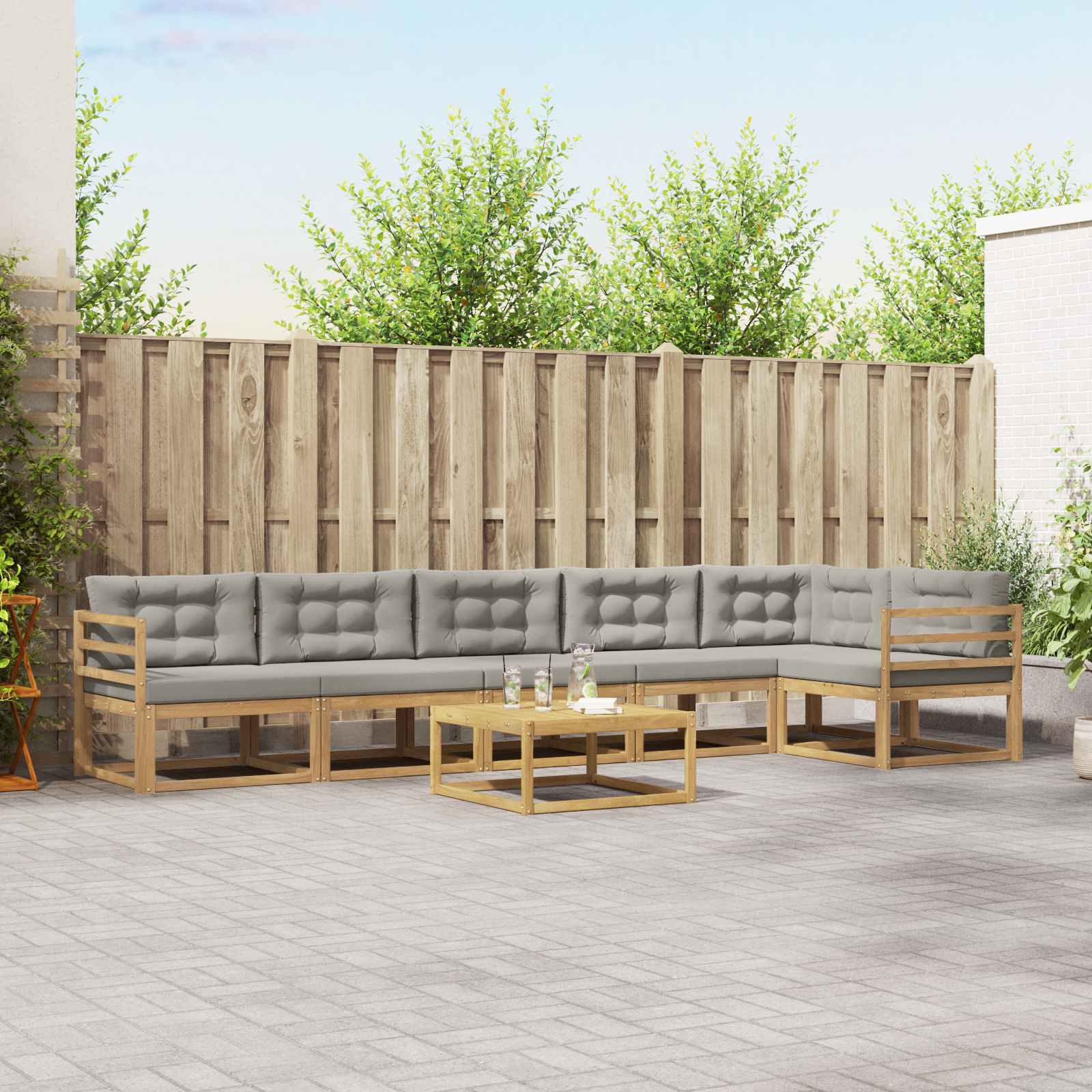Outdoor-Sofagarnitur 7 stk. Weiß und Hellgrau Polyester