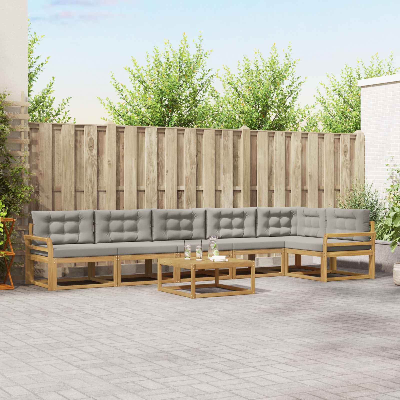 Outdoor-Sofagarnitur 7 stk. Weiß und Hellgrau Polyester