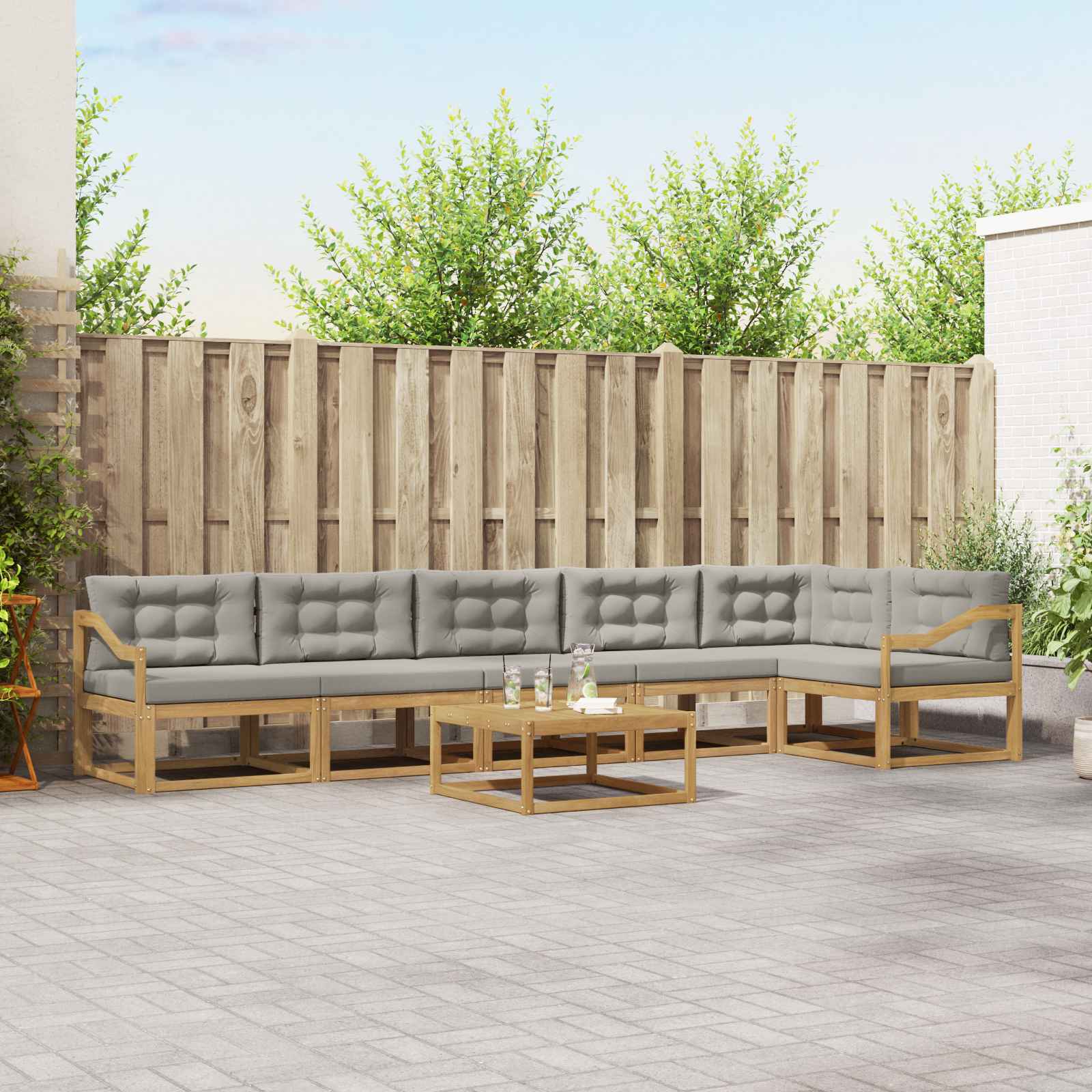 Outdoor-Sofagarnitur 7 stk. Weiß und Hellgrau Polyester