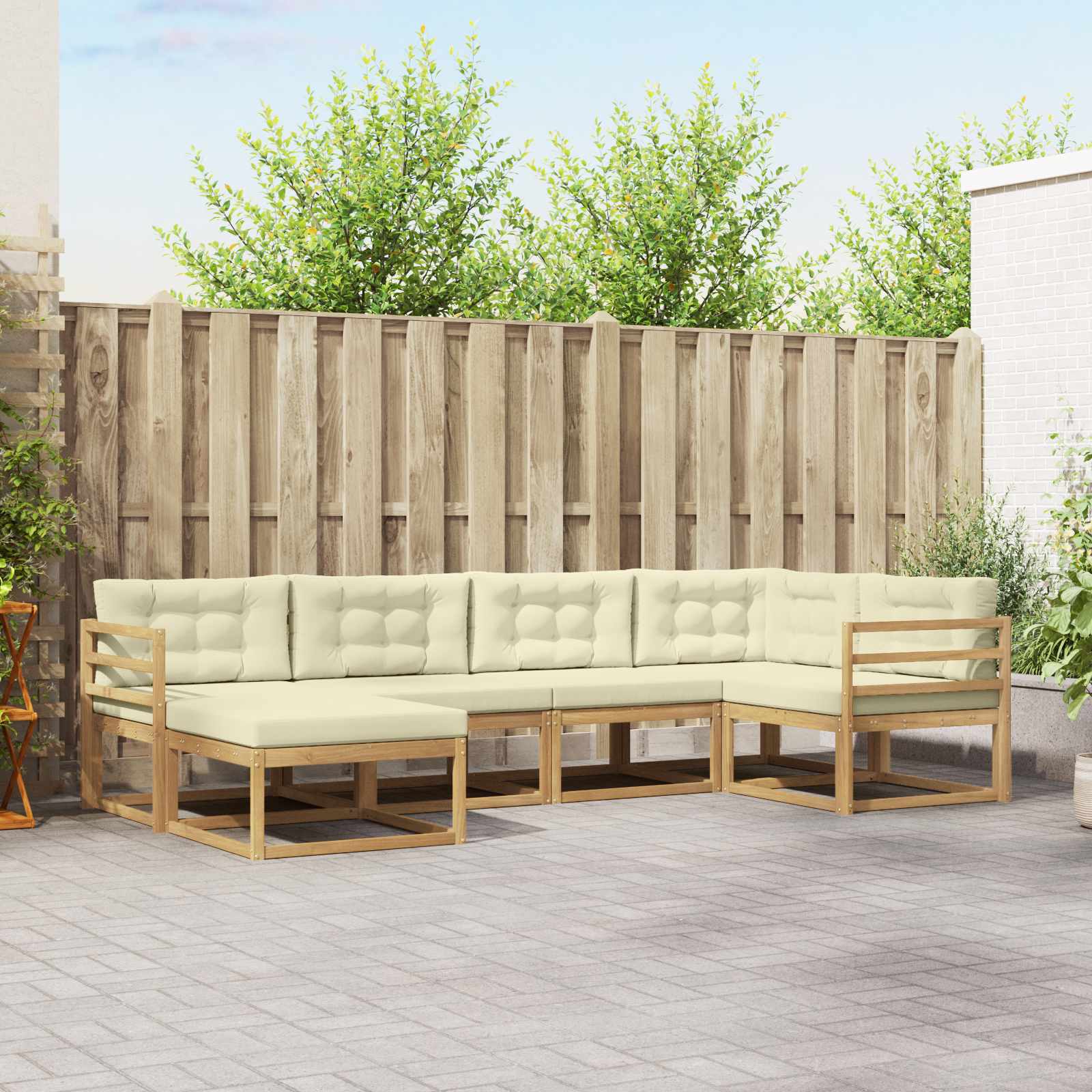 Outdoor-Sofagarnitur 5 stk. Weiß und Creme Polyester