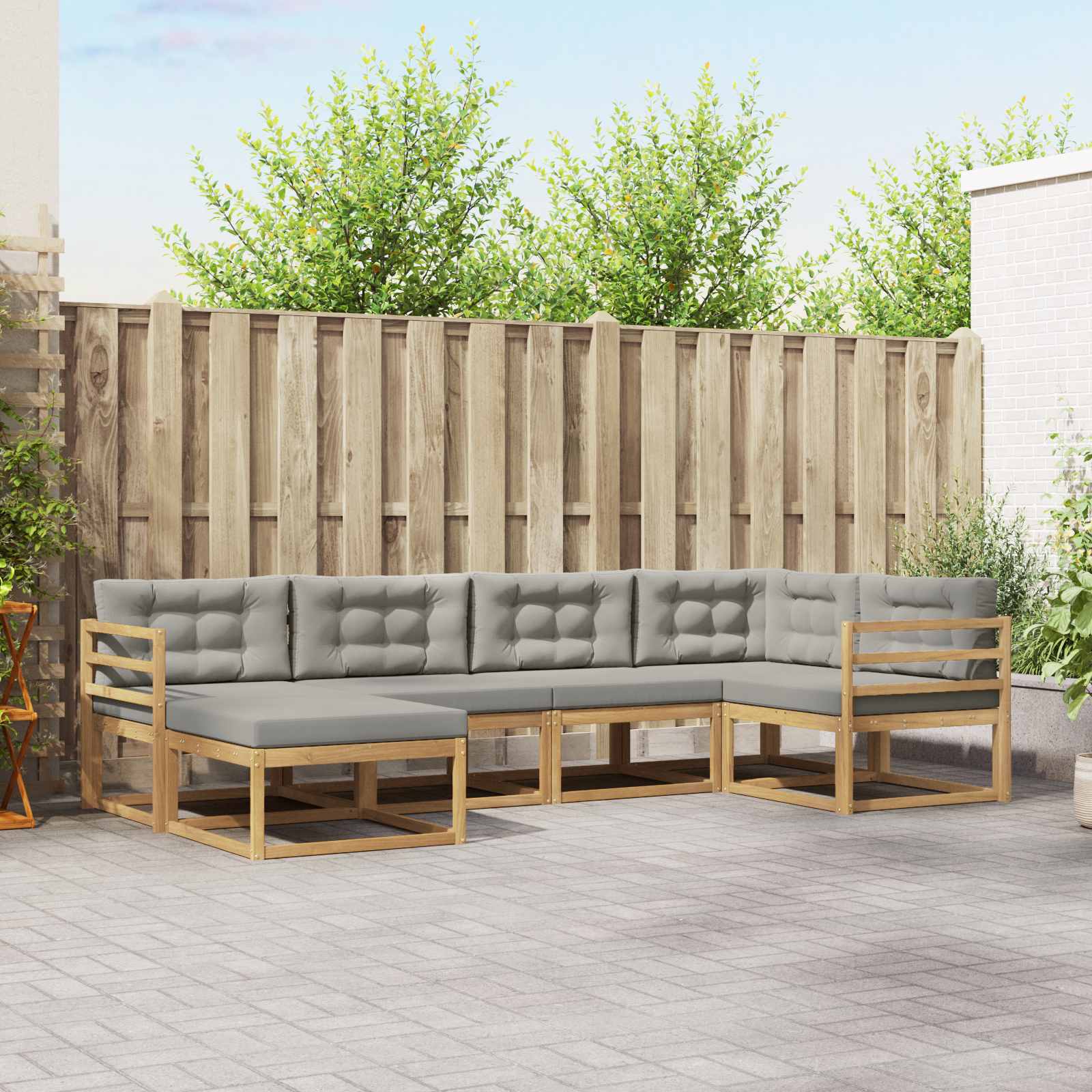 Outdoor-Sofagarnitur 5 stk. Weiß und Hellgrau Polyester