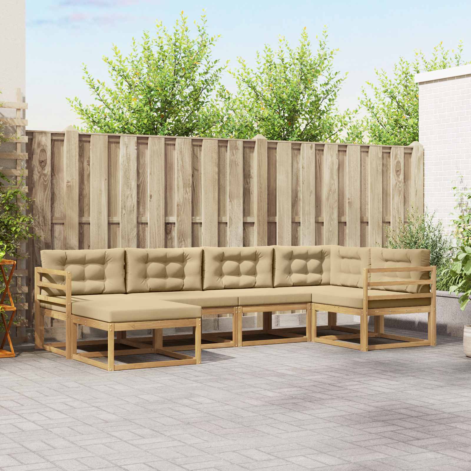Outdoor-Sofagarnitur 5 stk. Weiß und Beige Polyester