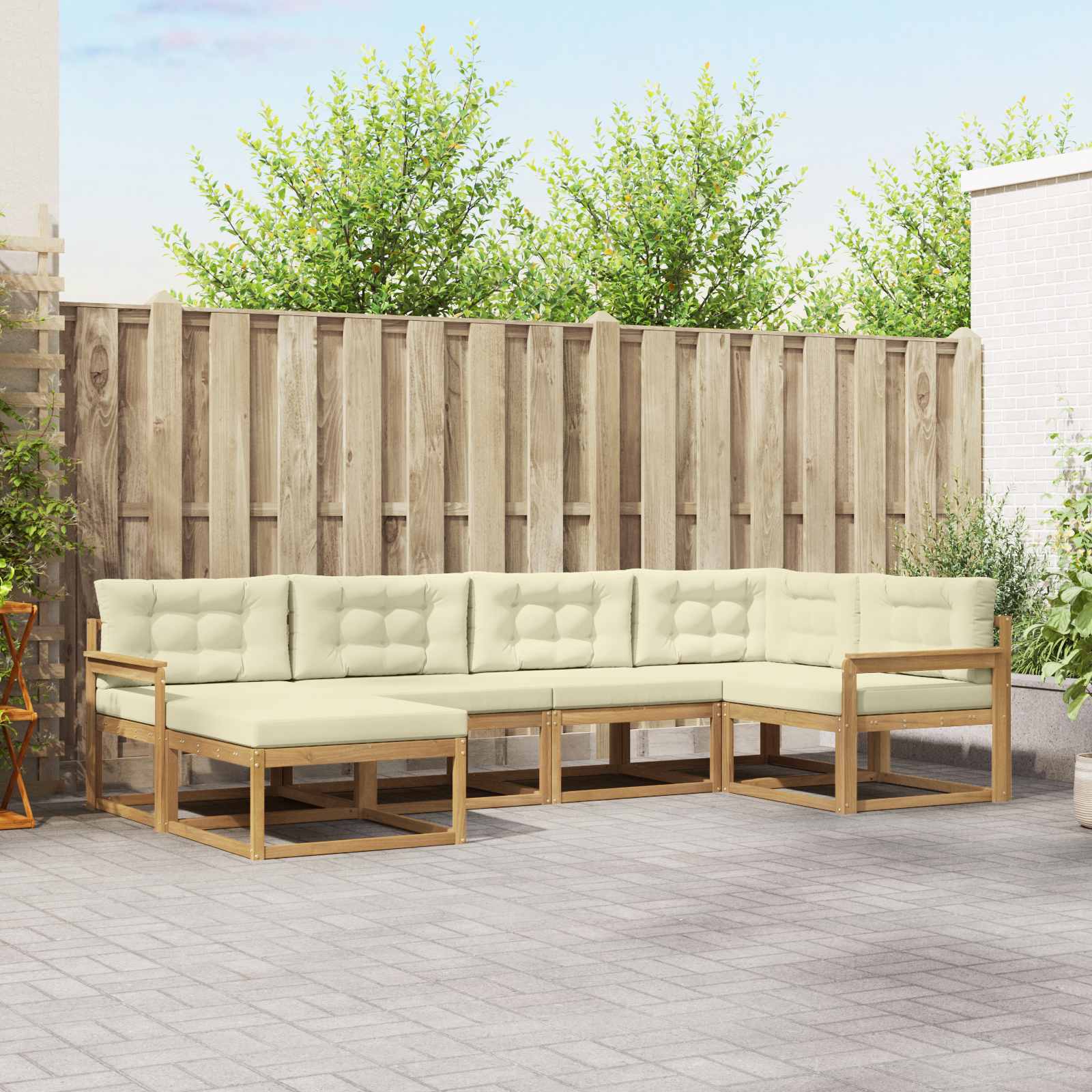 Outdoor-Sofagarnitur 5 stk. Weiß und Creme Polyester