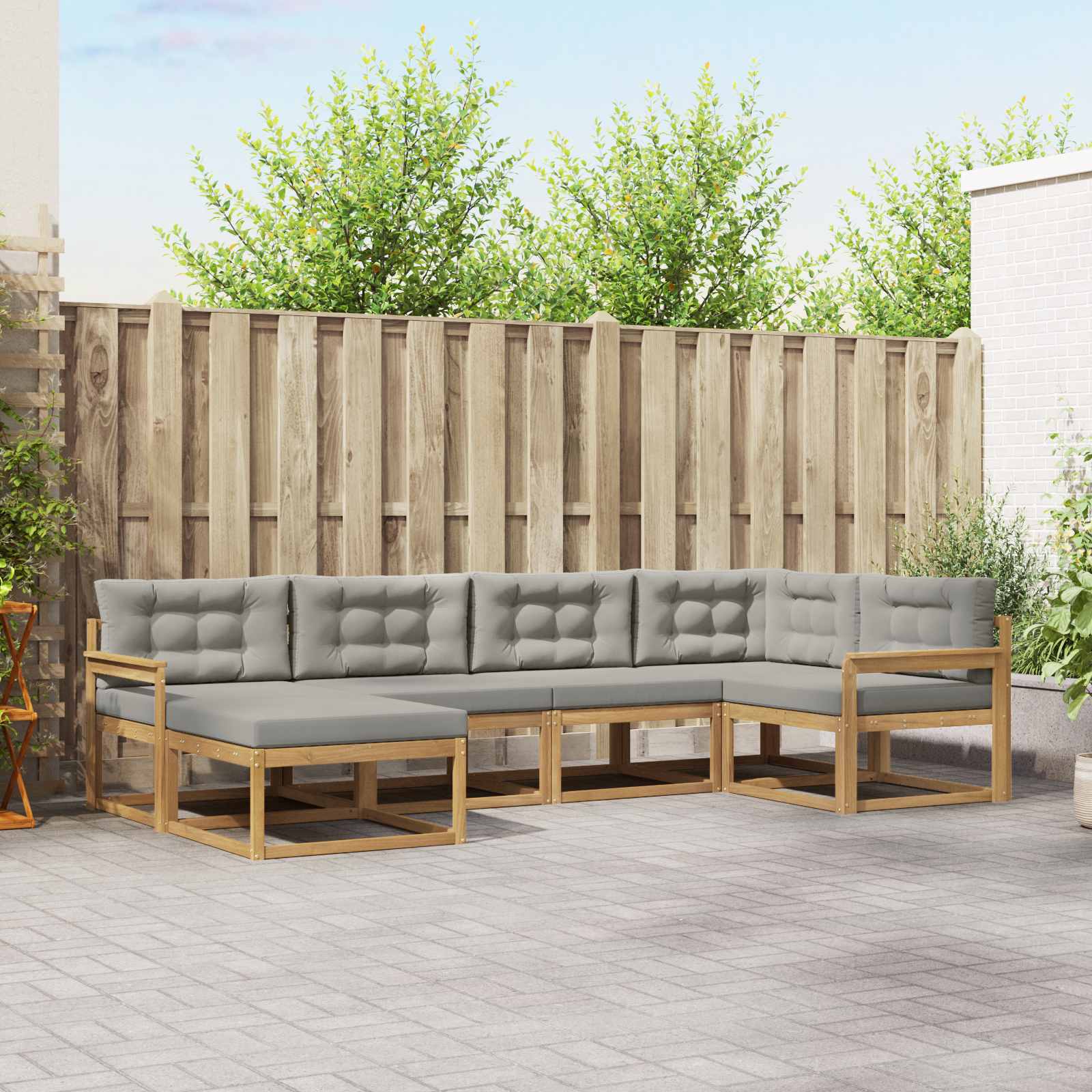 Outdoor-Sofagarnitur 5 stk. Weiß und Hellgrau Polyester