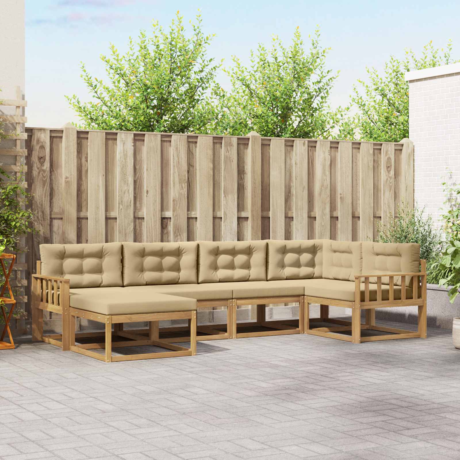Outdoor-Sofagarnitur 5 stk. Weiß und Beige Polyester