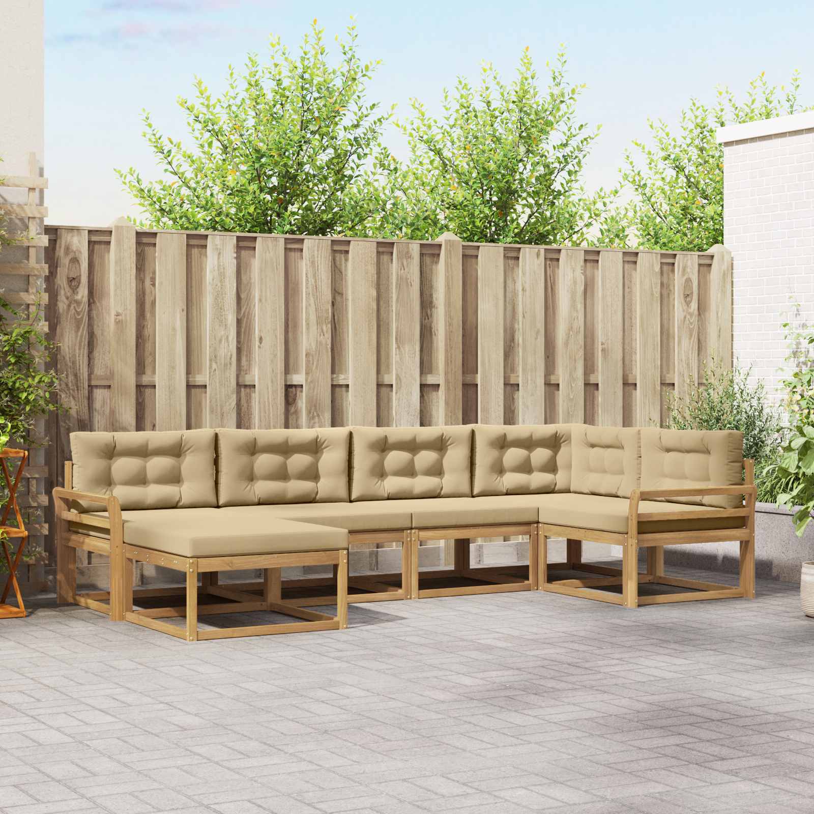 Outdoor-Sofagarnitur 5 stk. Weiß und Beige Polyester