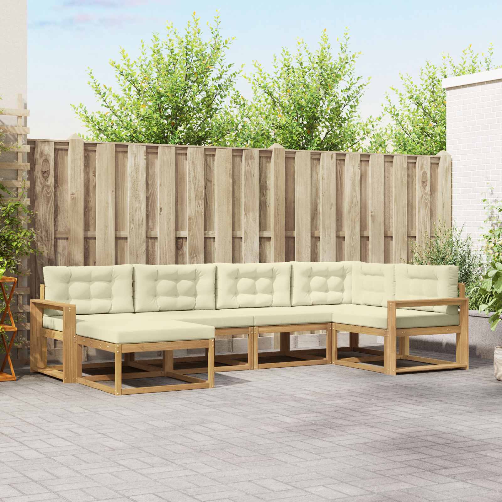 Outdoor-Sofagarnitur 5 stk. Weiß und Creme Polyester
