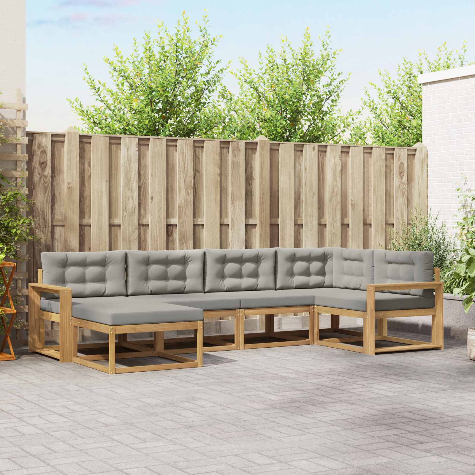 Outdoor-Sofagarnitur 5 stk. Weiß und Hellgrau Polyester