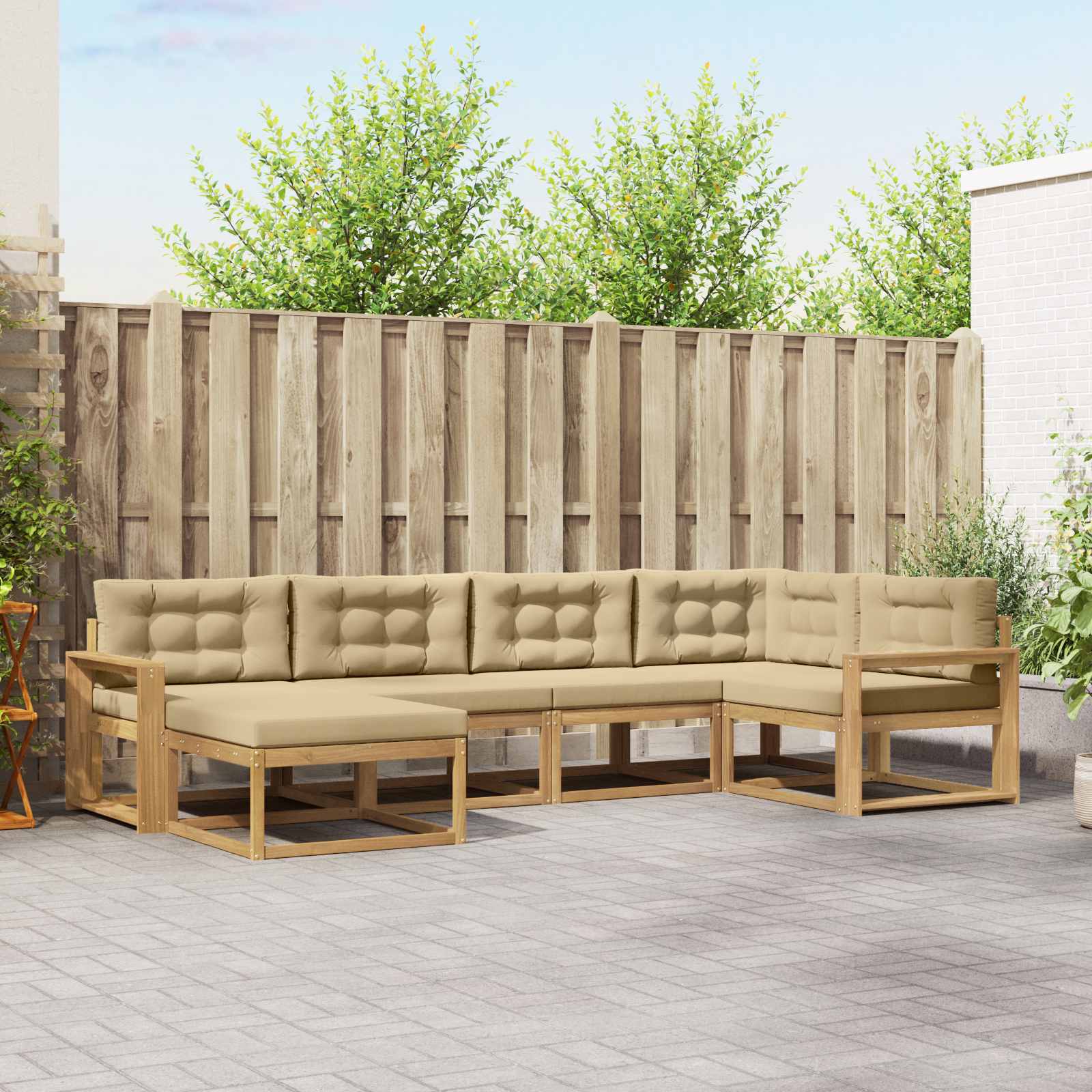 Outdoor-Sofagarnitur 5 stk. Weiß und Beige Polyester