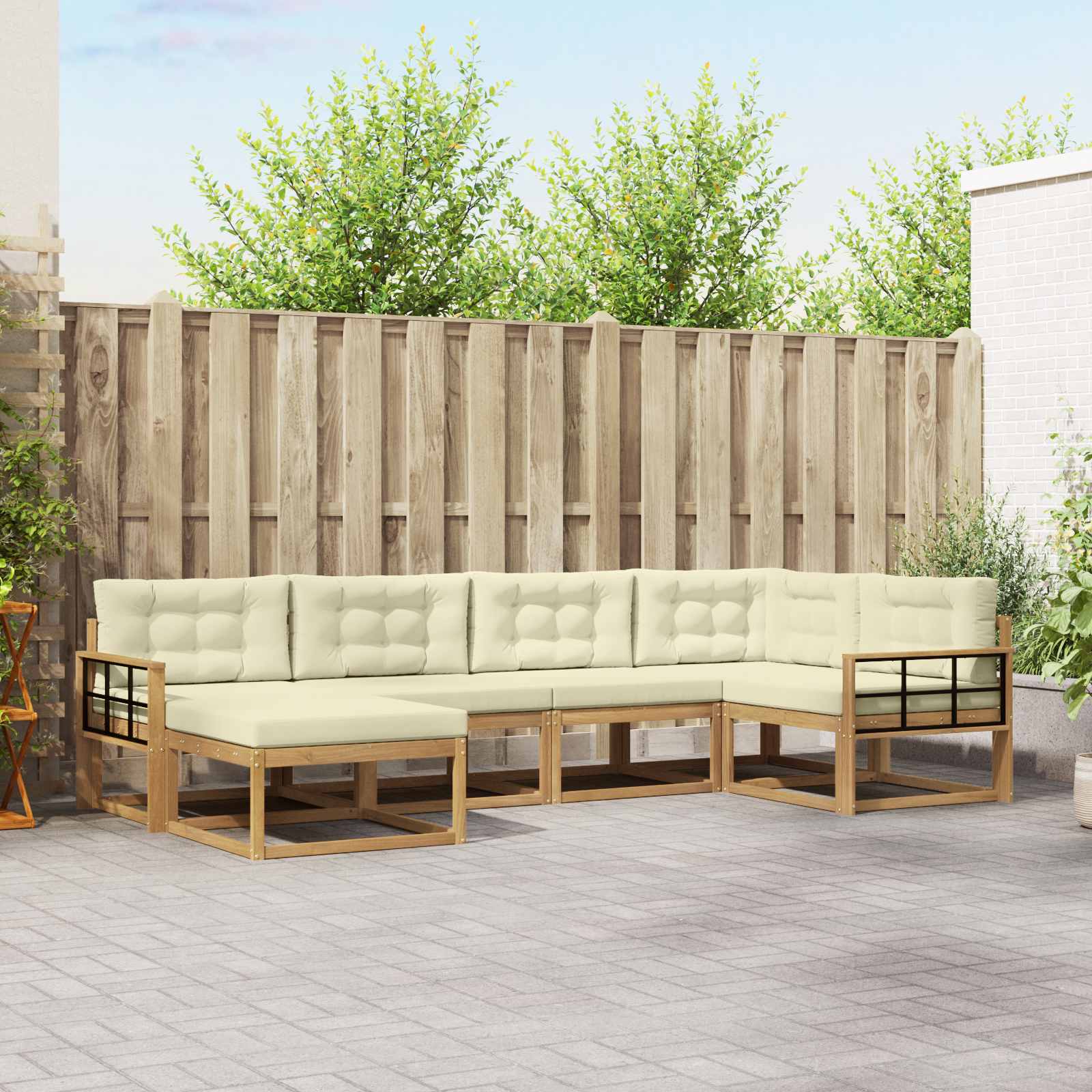 Outdoor-Sofagarnitur 5 stk. Weiß und Creme Polyester