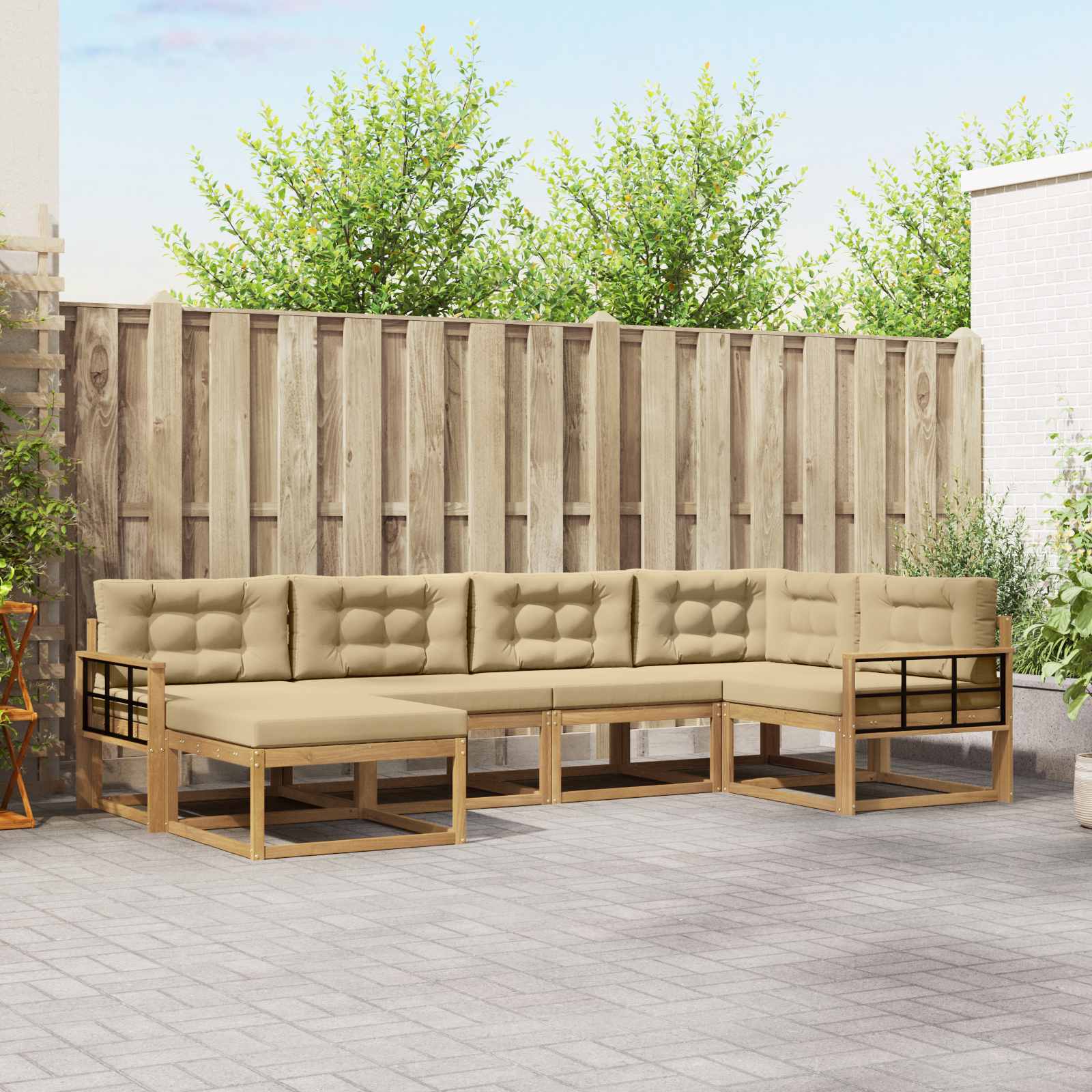 Outdoor-Sofagarnitur 5 stk. Weiß und Beige Polyester