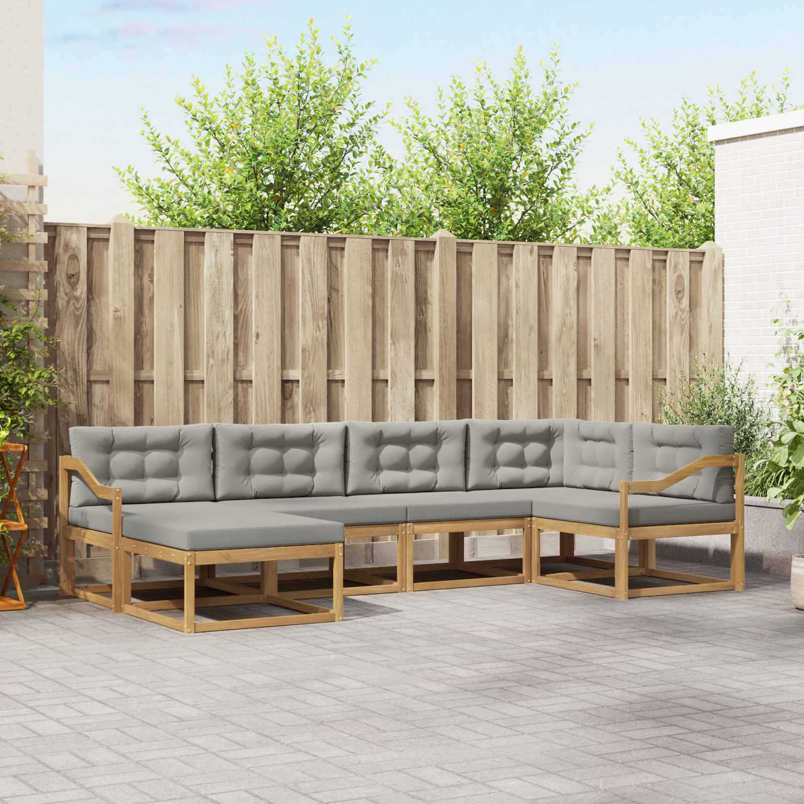 Outdoor-Sofagarnitur 5 stk. Weiß und Hellgrau Polyester
