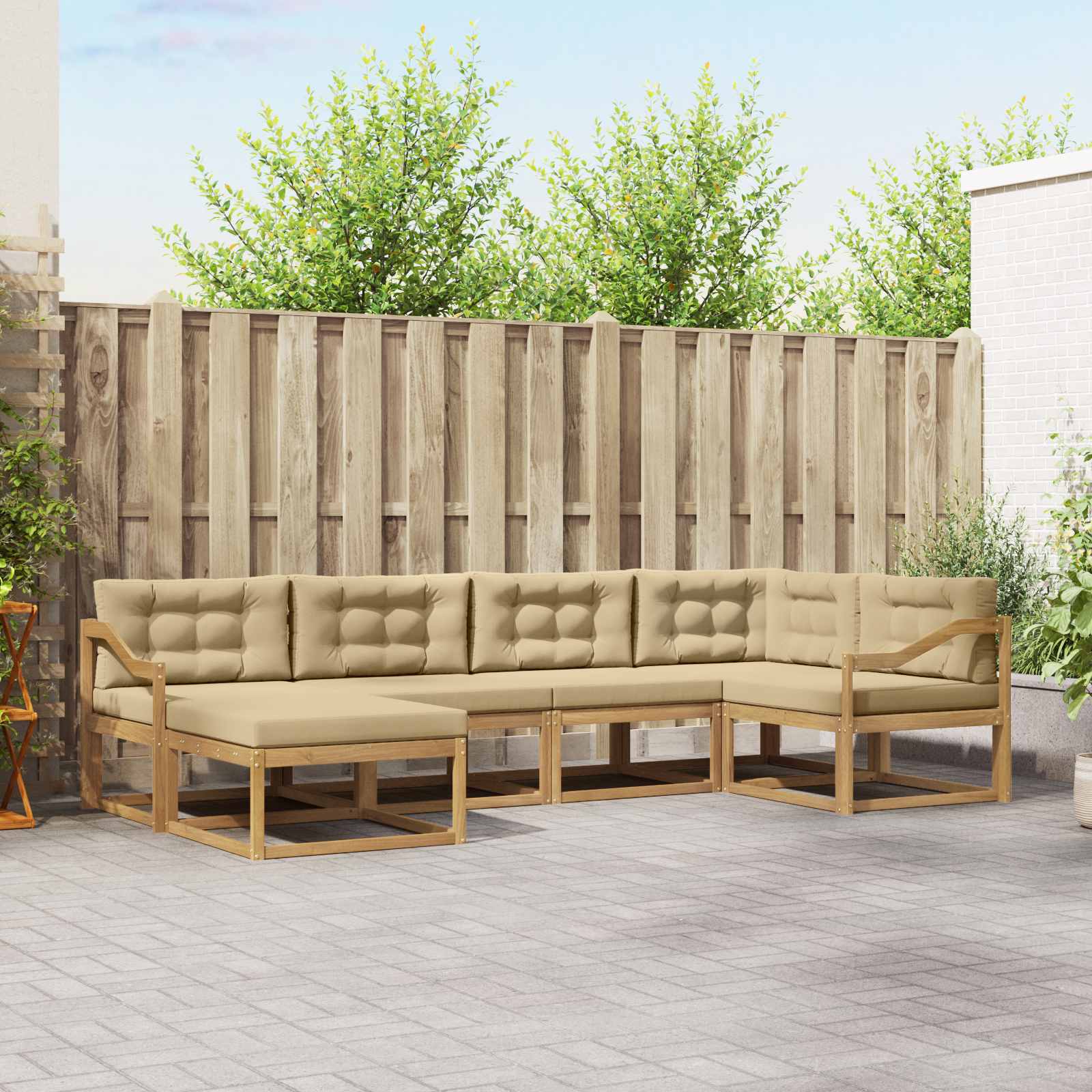 Outdoor-Sofagarnitur 5 stk. Weiß und Beige Polyester