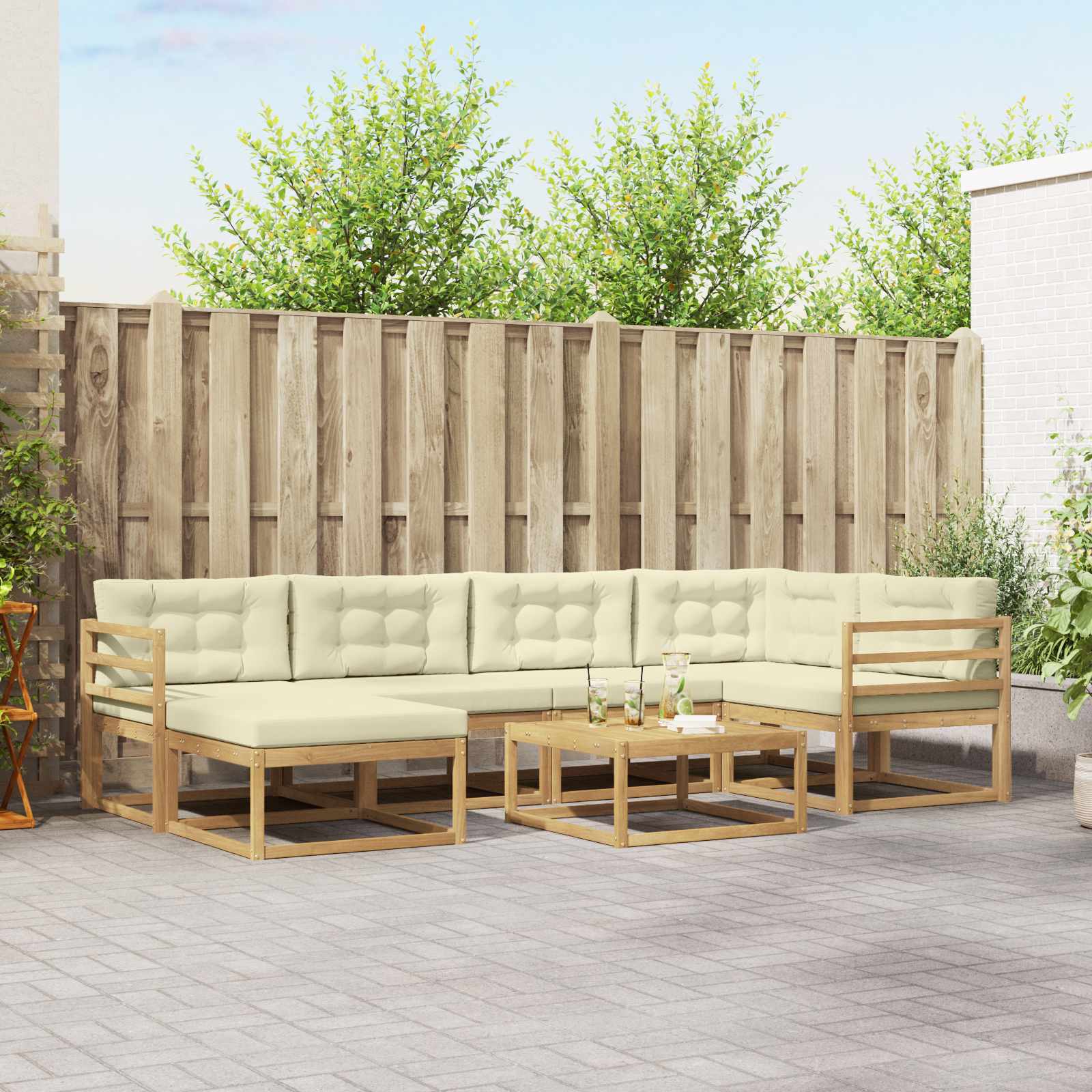 Outdoor-Sofagarnitur 7 stk. Weiß und Creme
