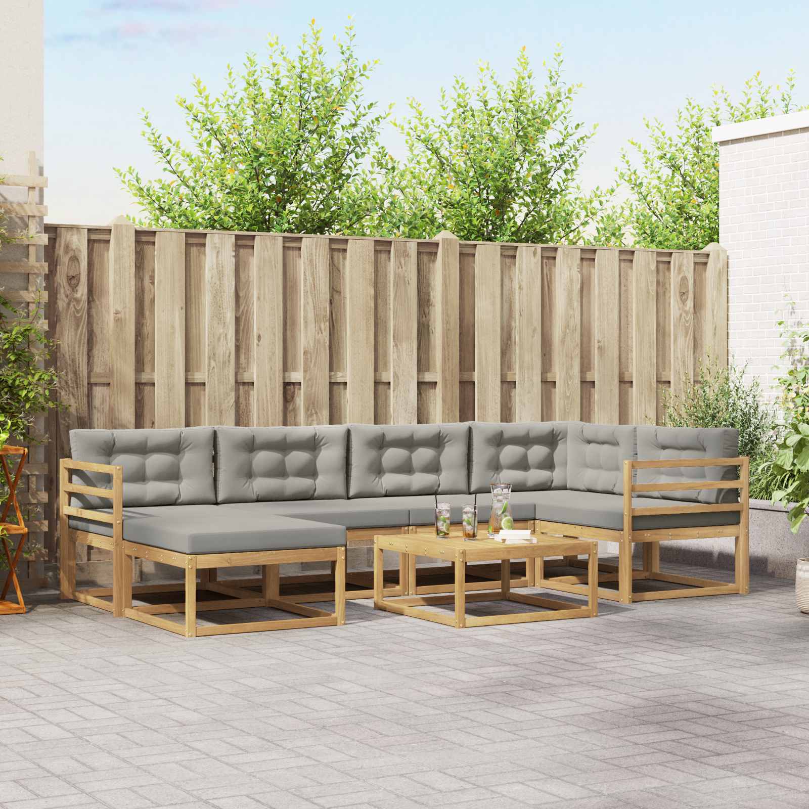 Outdoor-Sofagarnitur 7 stk. Weiß und Hellgrau