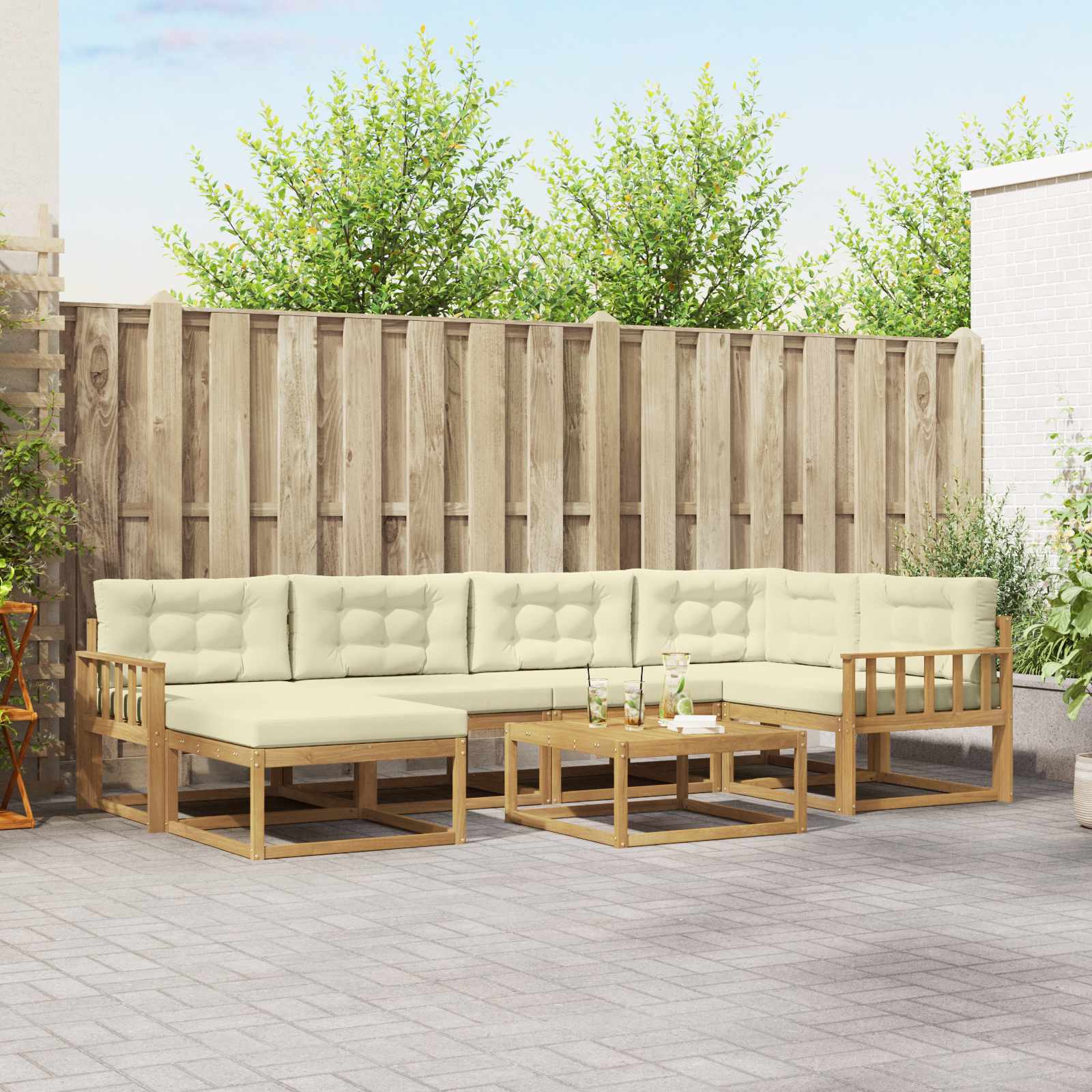 Outdoor-Sofagarnitur 7 stk. Weiß und Creme