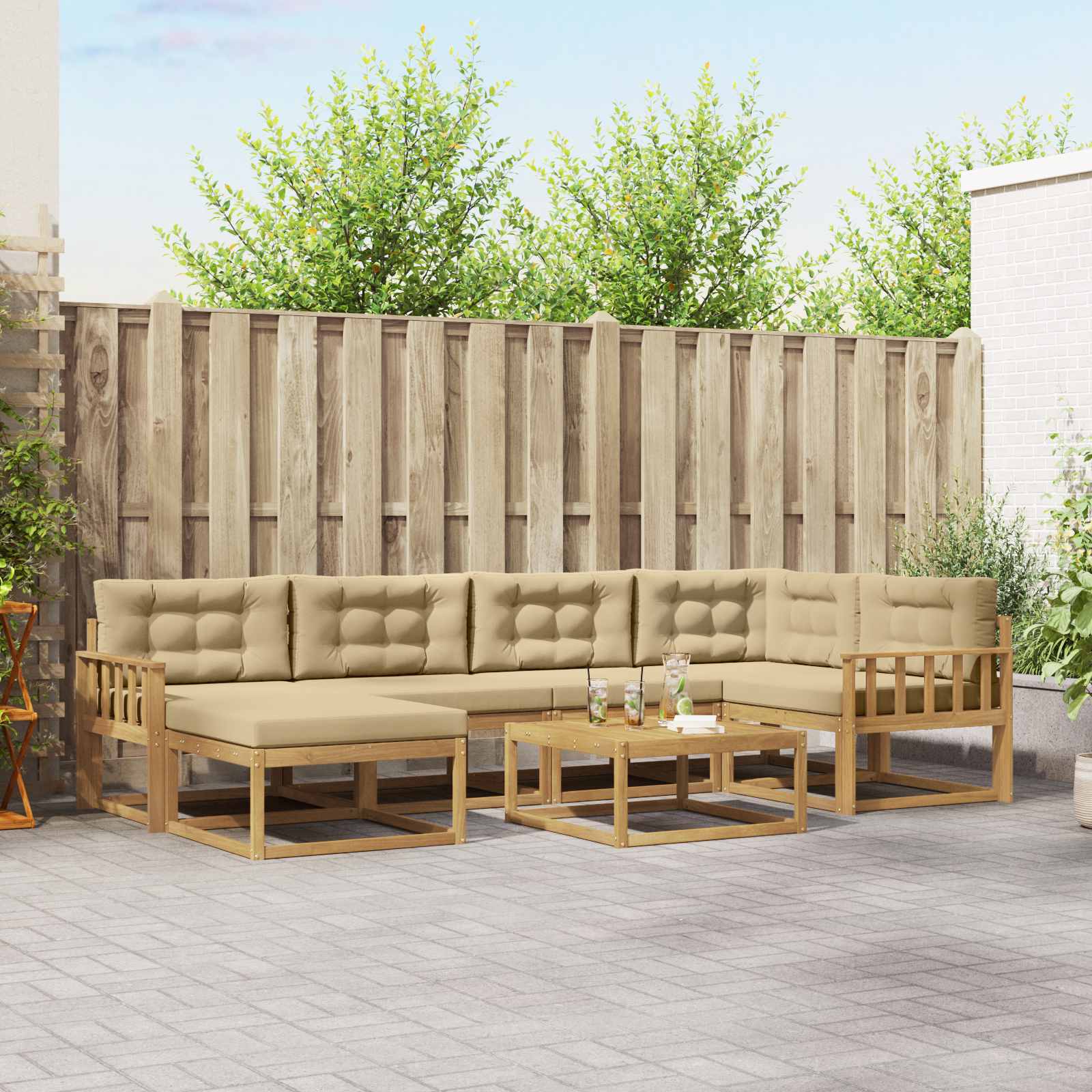 Outdoor-Sofagarnitur 7 stk. Weiß und Beige