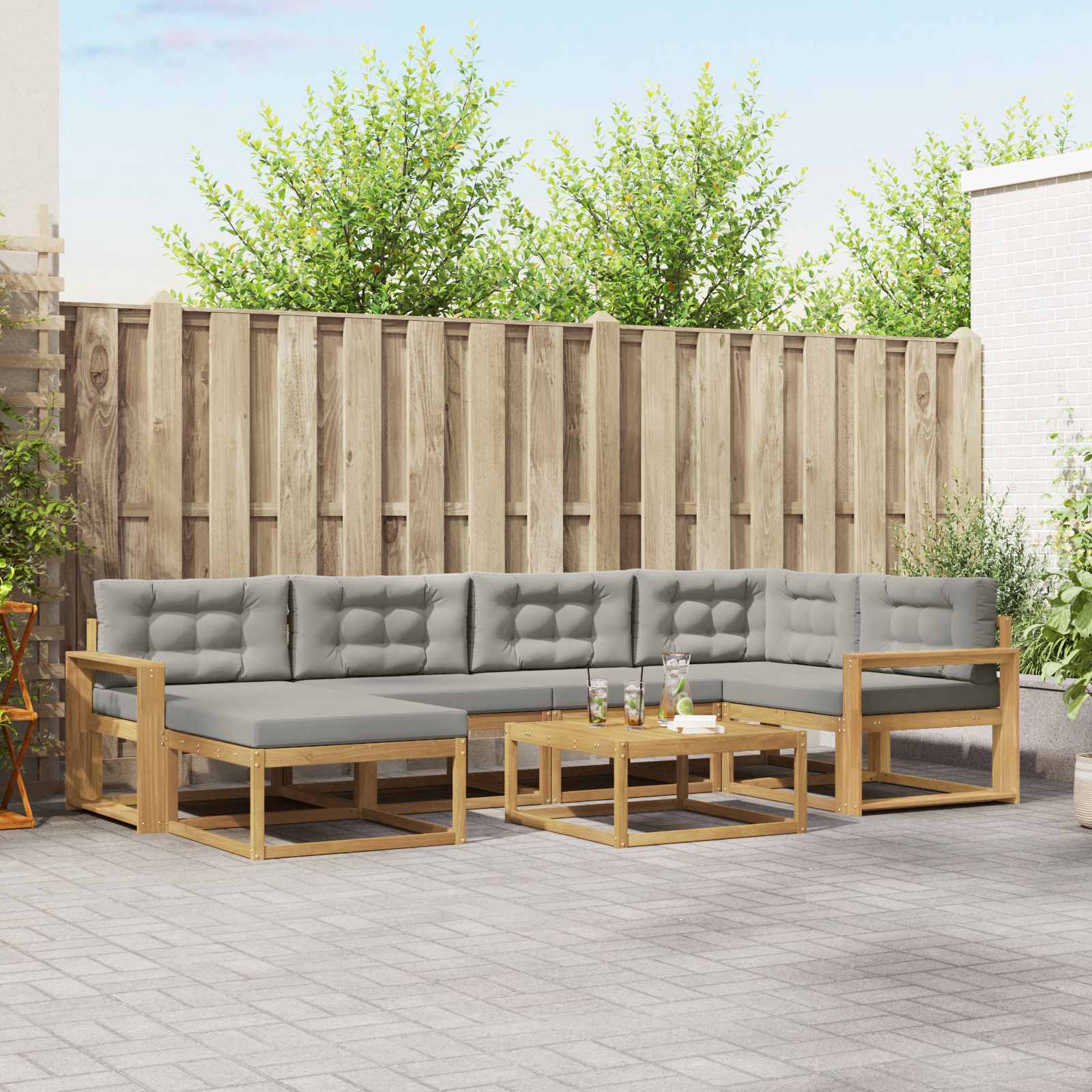 Outdoor-Sofagarnitur 7 stk. Weiß und Hellgrau