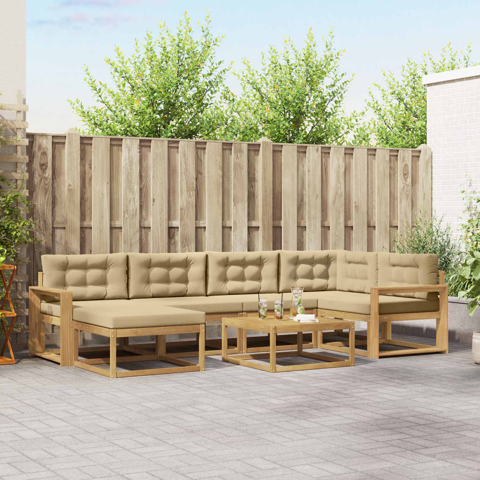 Outdoor-Sofagarnitur 7 stk. Weiß und Beige