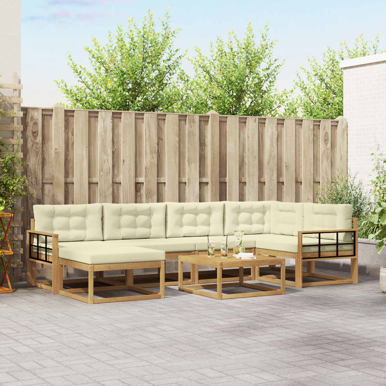 Outdoor-Sofagarnitur 7 stk. Weiß und Creme