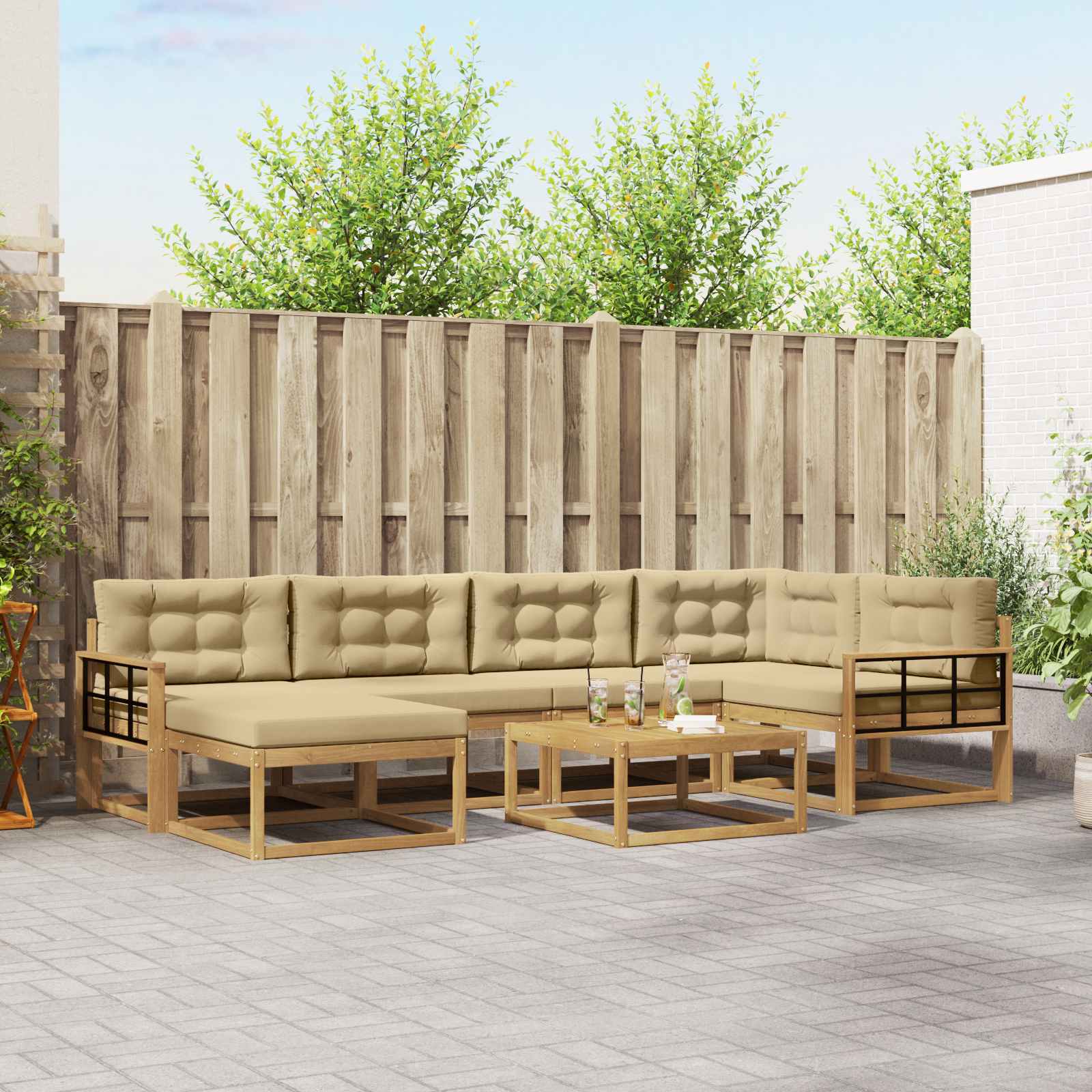 Outdoor-Sofagarnitur 7 stk. Weiß und Beige