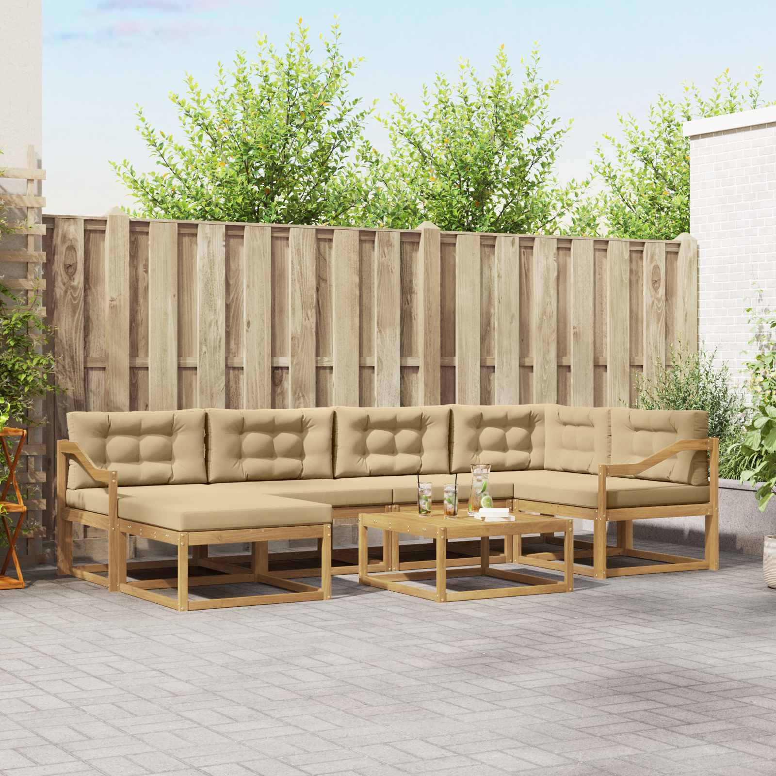 Outdoor-Sofagarnitur 7 stk. Weiß und Beige