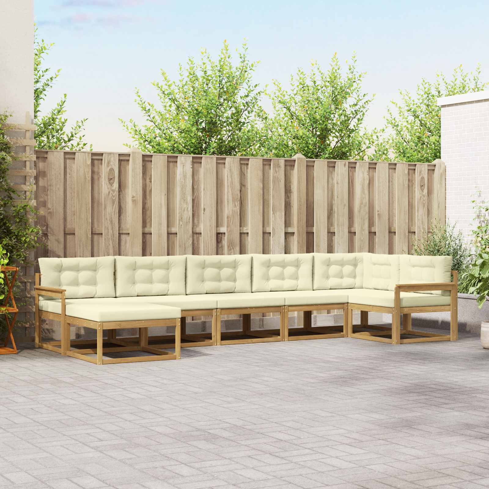 Outdoor-Sofagarnitur 7 stk. Weiß und Creme