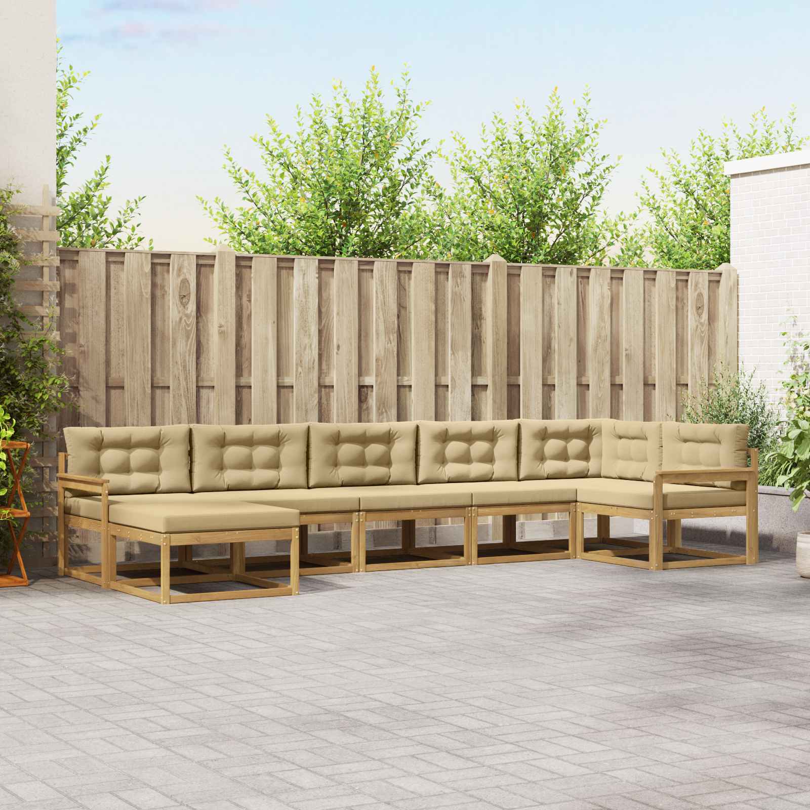 Outdoor-Sofagarnitur 7 stk. Weiß und Beige