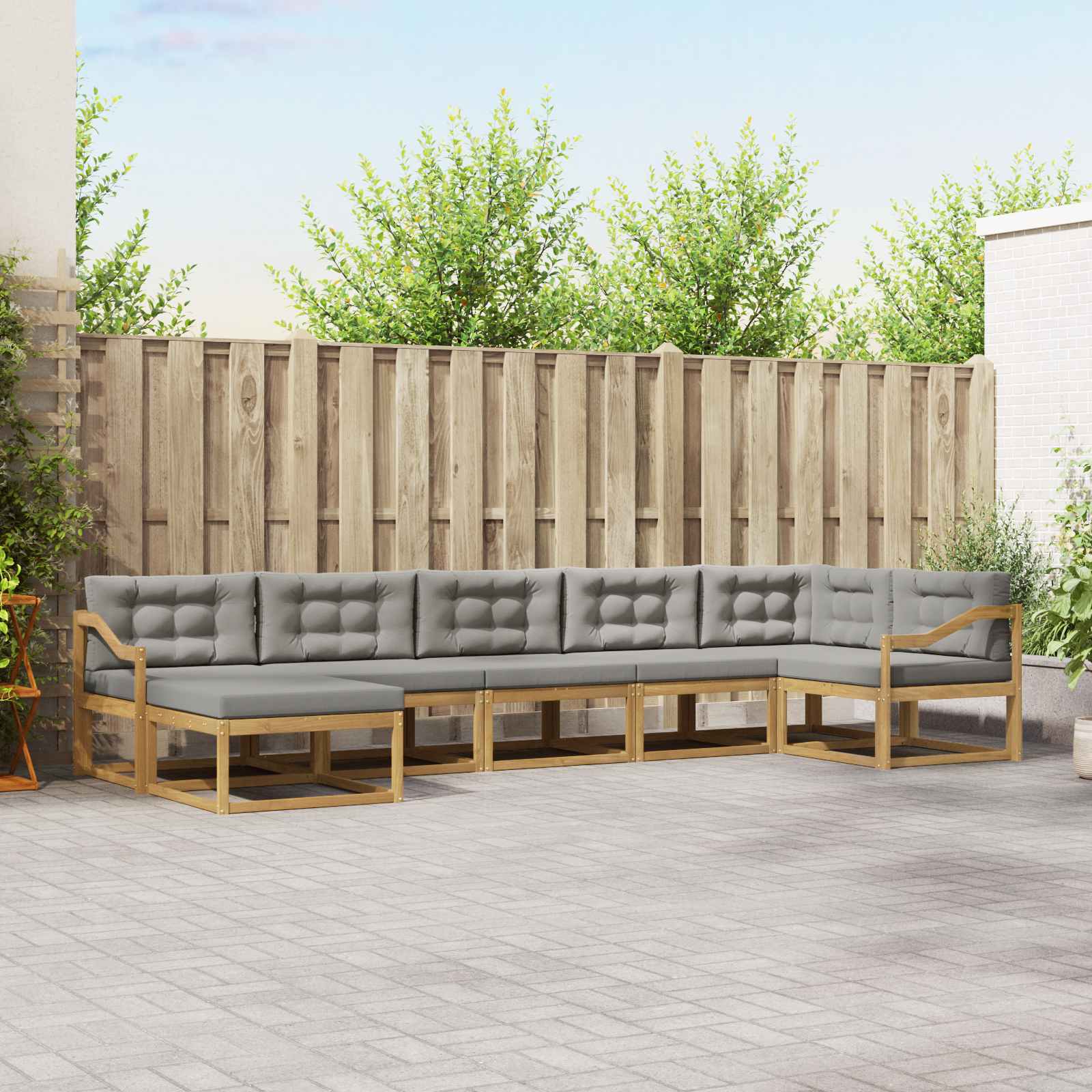 Outdoor-Sofagarnitur 7 stk. Weiß und Hellgrau