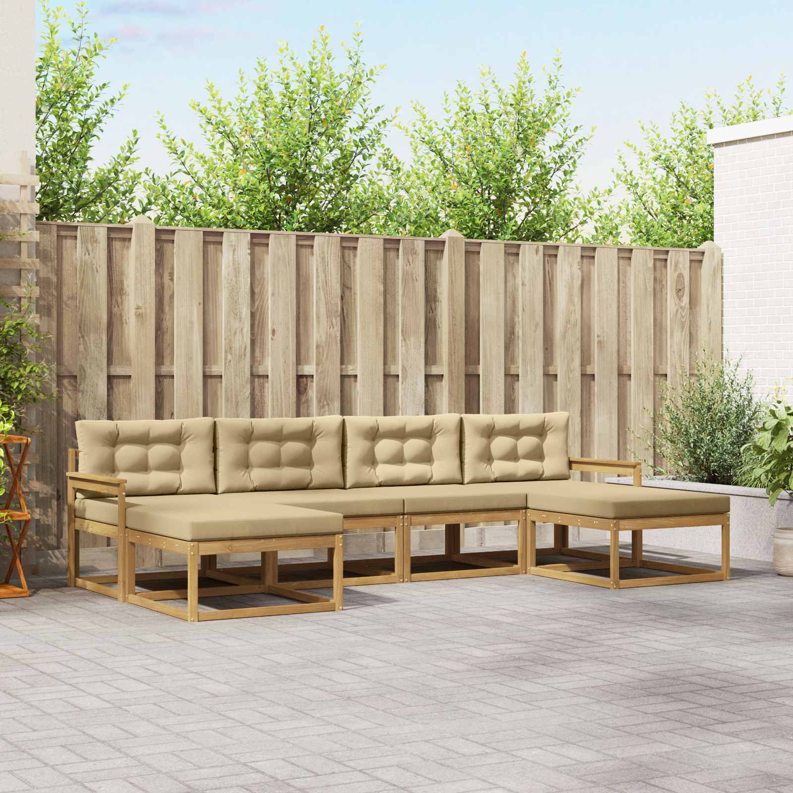 Outdoor-Sofagarnitur 6 stk. Weiß und Beige