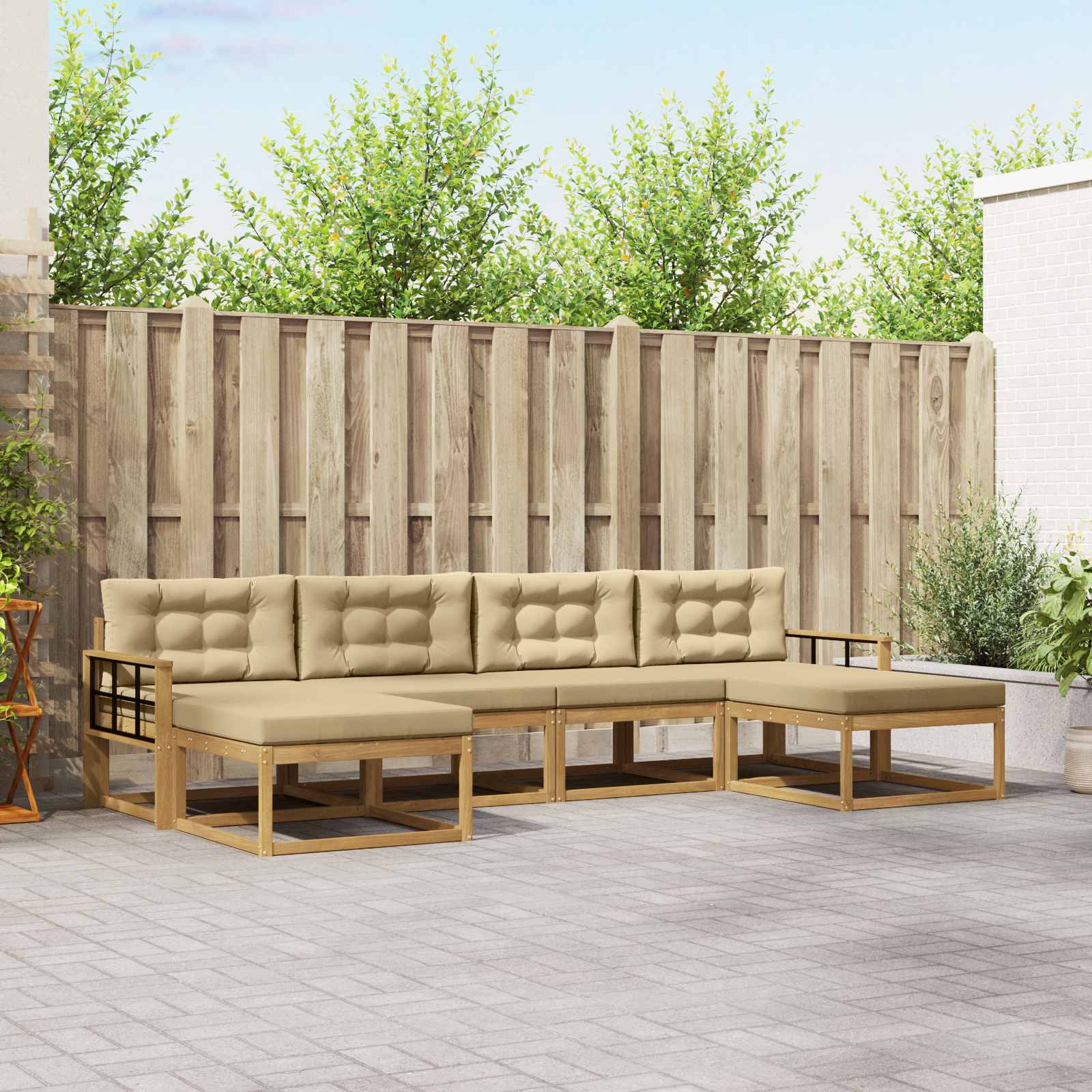 Outdoor-Sofagarnitur 6 stk. Weiß und Beige