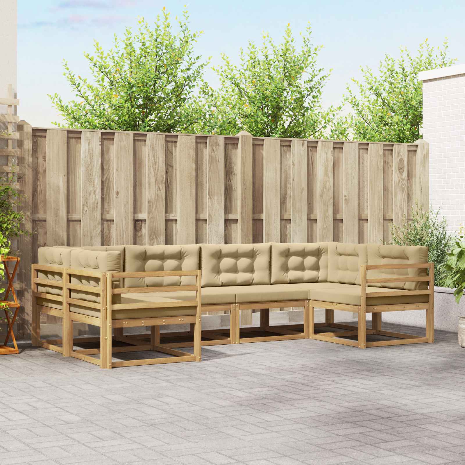 Outdoor-Sofagarnitur 6 stk. Weiß und Beige