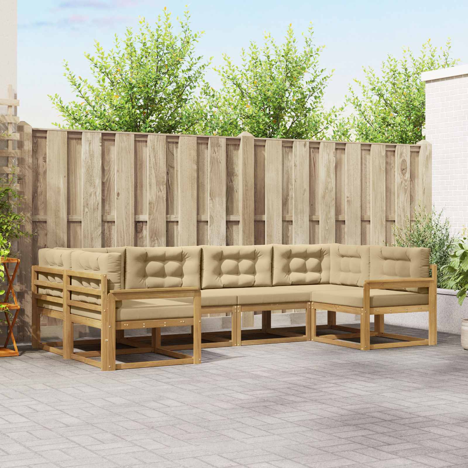 Outdoor-Sofagarnitur 6 stk. Weiß und Beige