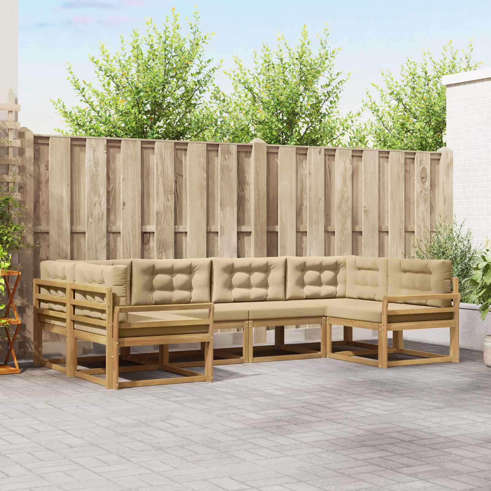 Outdoor-Sofagarnitur 6 stk. Weiß und Beige