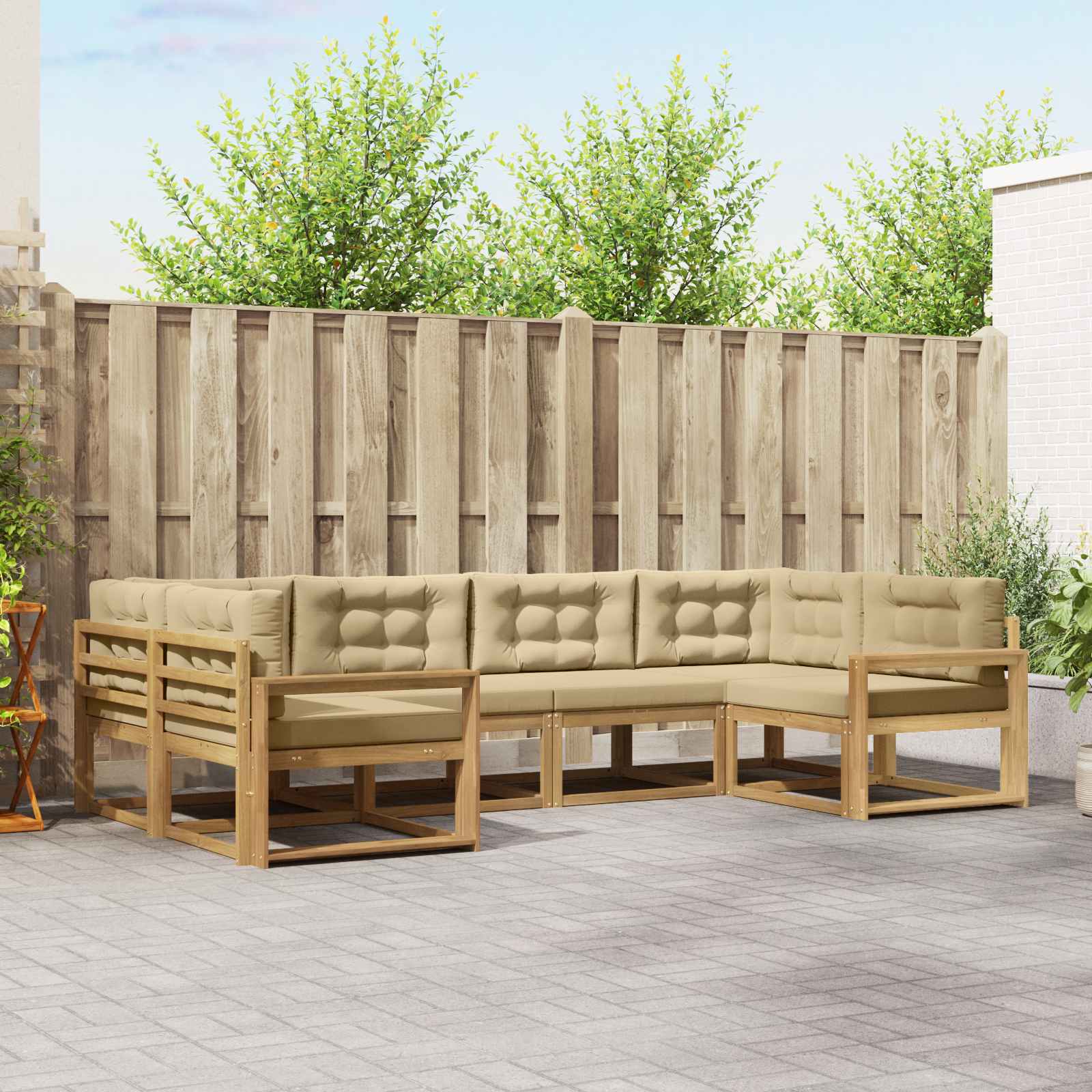 Outdoor-Sofagarnitur 6 stk. Weiß und Beige