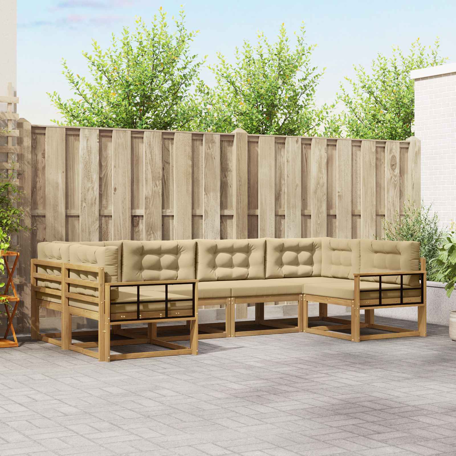 Outdoor-Sofagarnitur 6 stk. Weiß und Beige