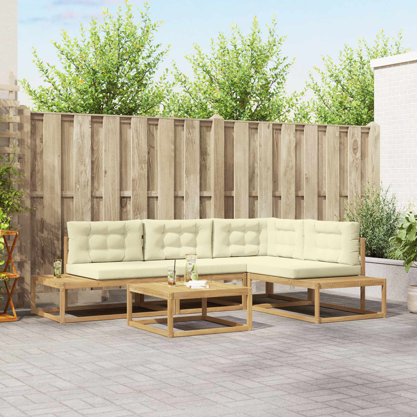 Outdoor-Sofagarnitur 5 stk. Weiß Polyester