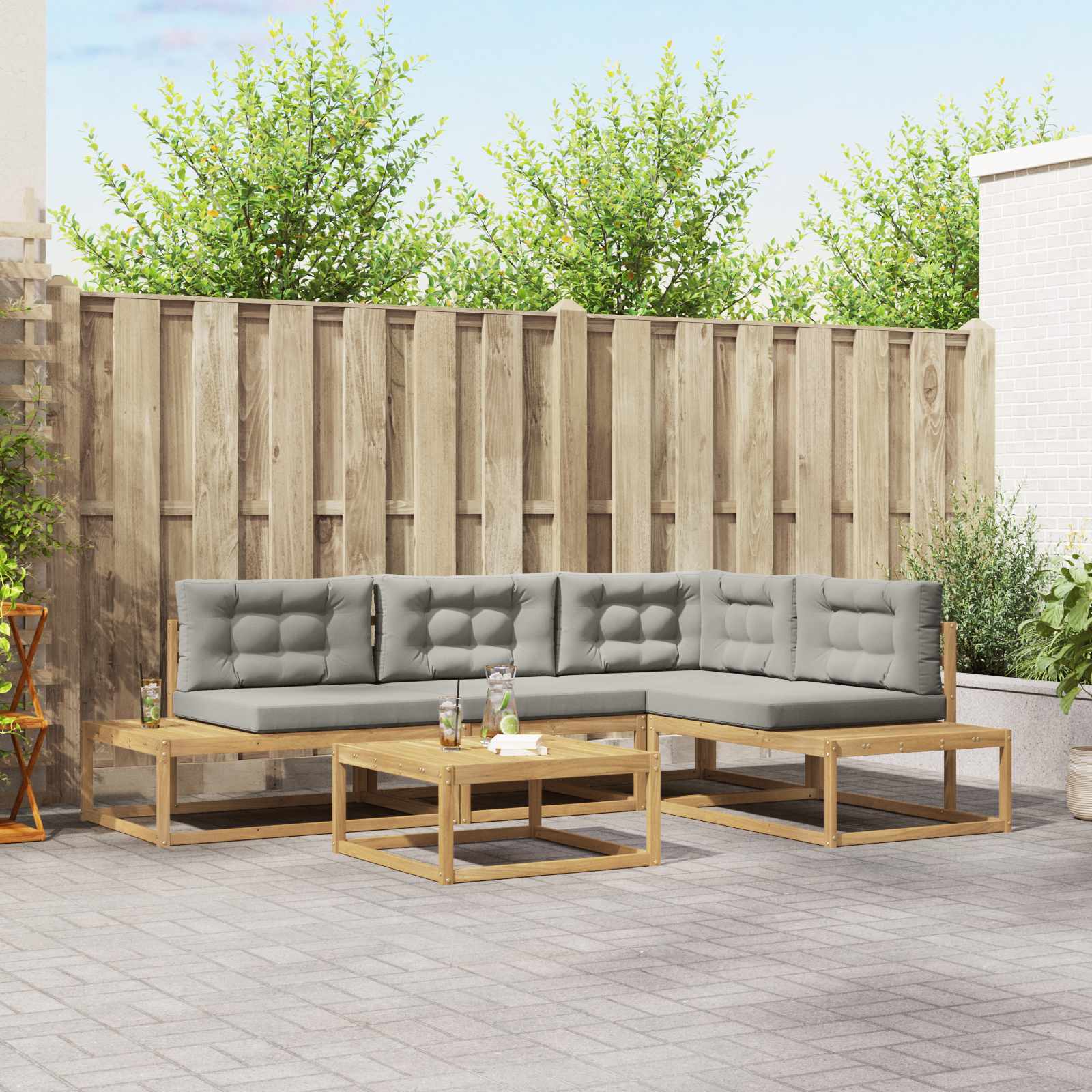 Outdoor-Sofagarnitur 5 stk. Weiß Polyester