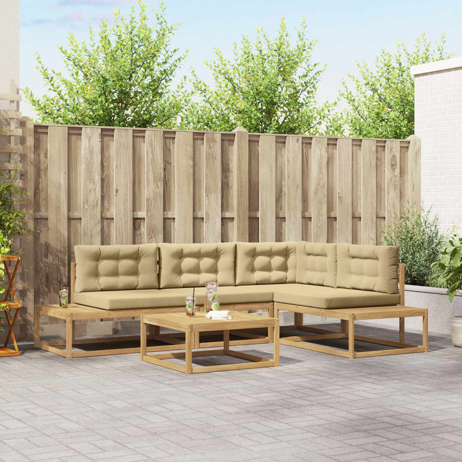 Outdoor-Sofagarnitur 5 stk. Weiß Polyester